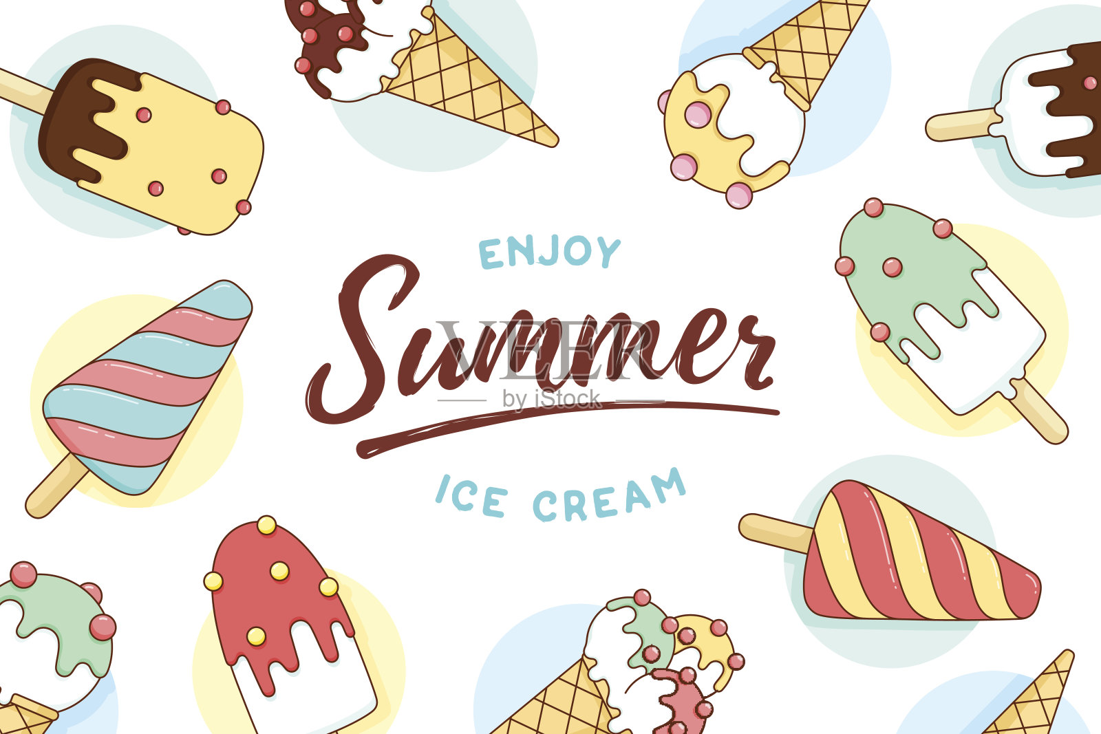 冰淇淋图标图案与文字享受夏天插画图片素材