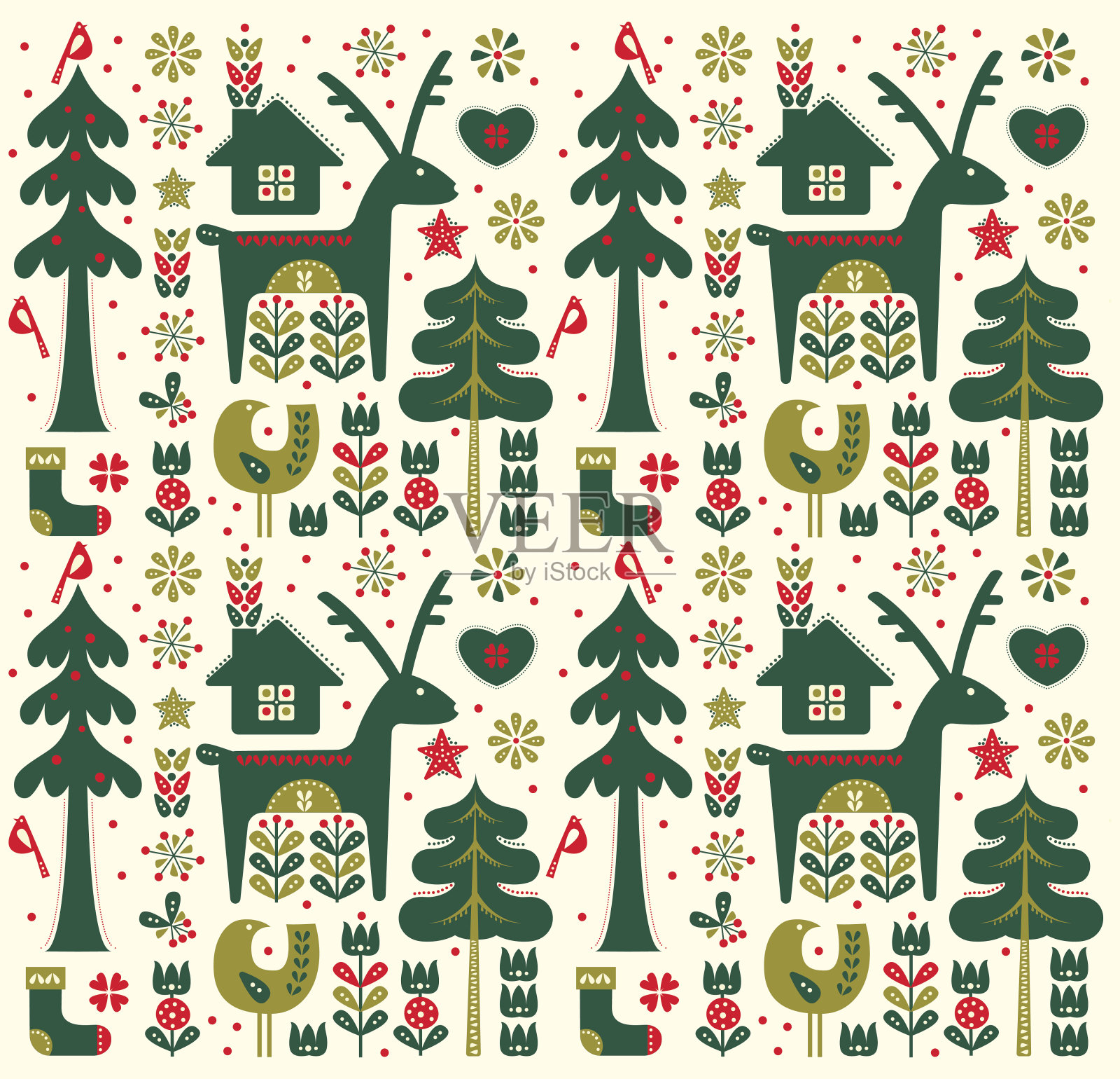 丹麦风格圣诞节无缝图案插画图片素材