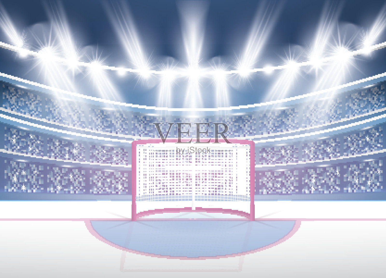 冰上曲棍球体育场与聚光灯和红色球门。插画图片素材