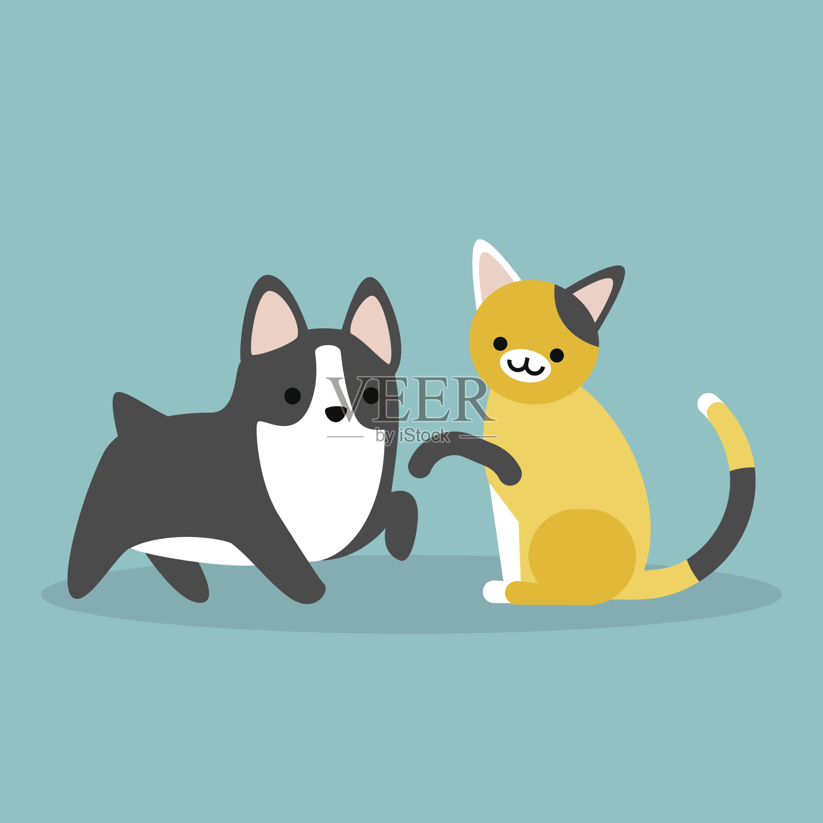 猫和狗平面可编辑矢量插图，剪辑艺术插画图片素材