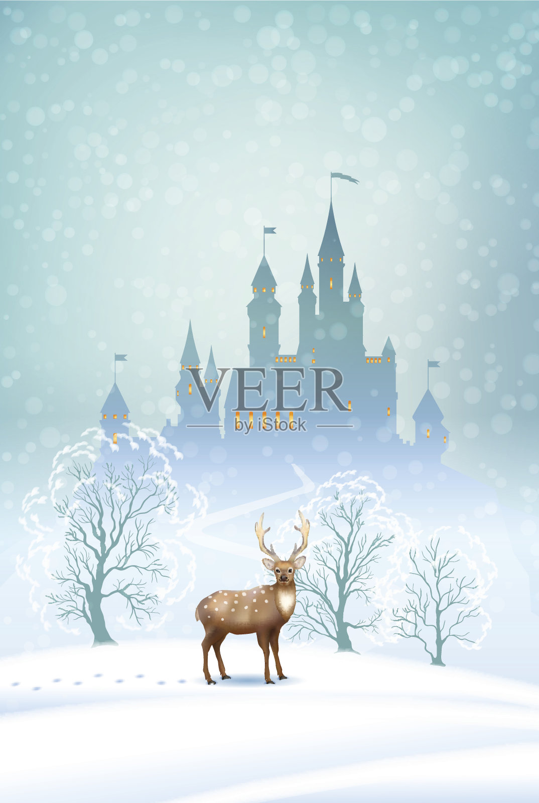 圣诞景观冬季城堡插画图片素材