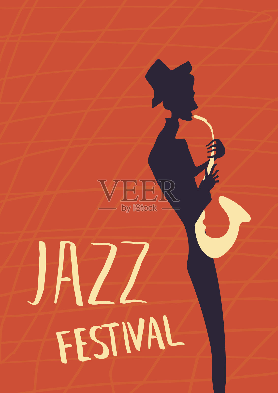 爵士音乐节或音乐会海报。音乐家演奏萨克斯管。插画图片素材