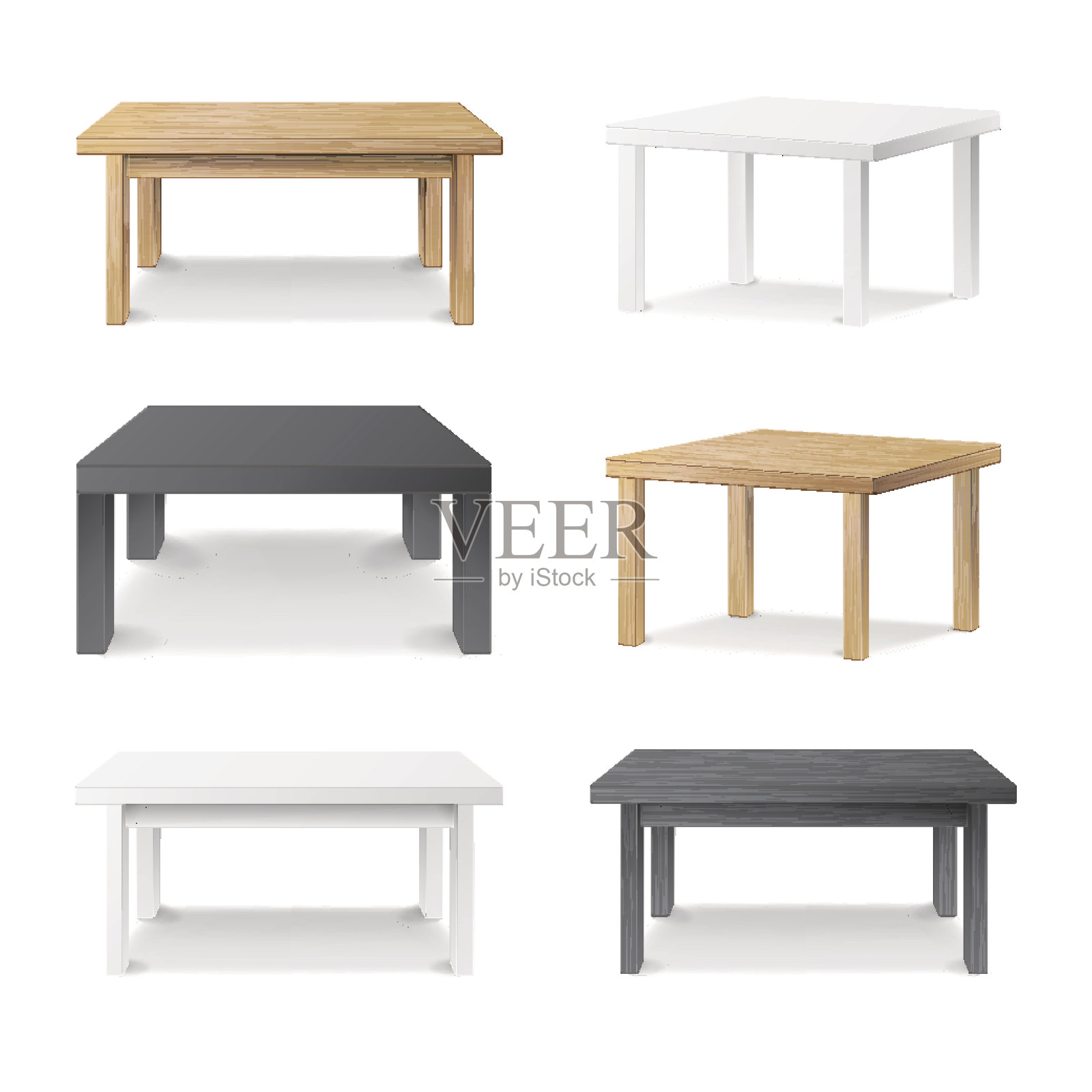 空表集向量。木制的，塑料的，白色的，黑色的。孤立的家具,平台。对象表示的模板。现实的矢量图设计元素图片