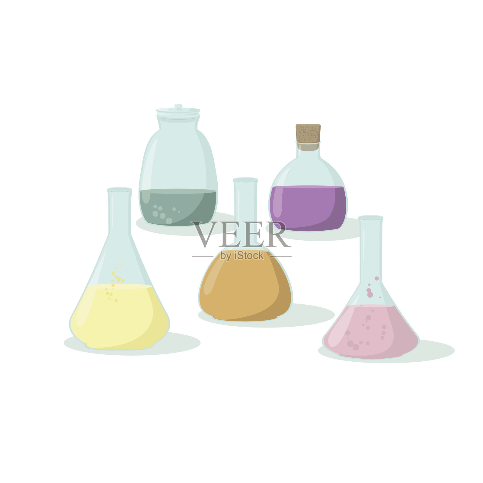 一套不同颜色的实验室烧瓶插画图片素材