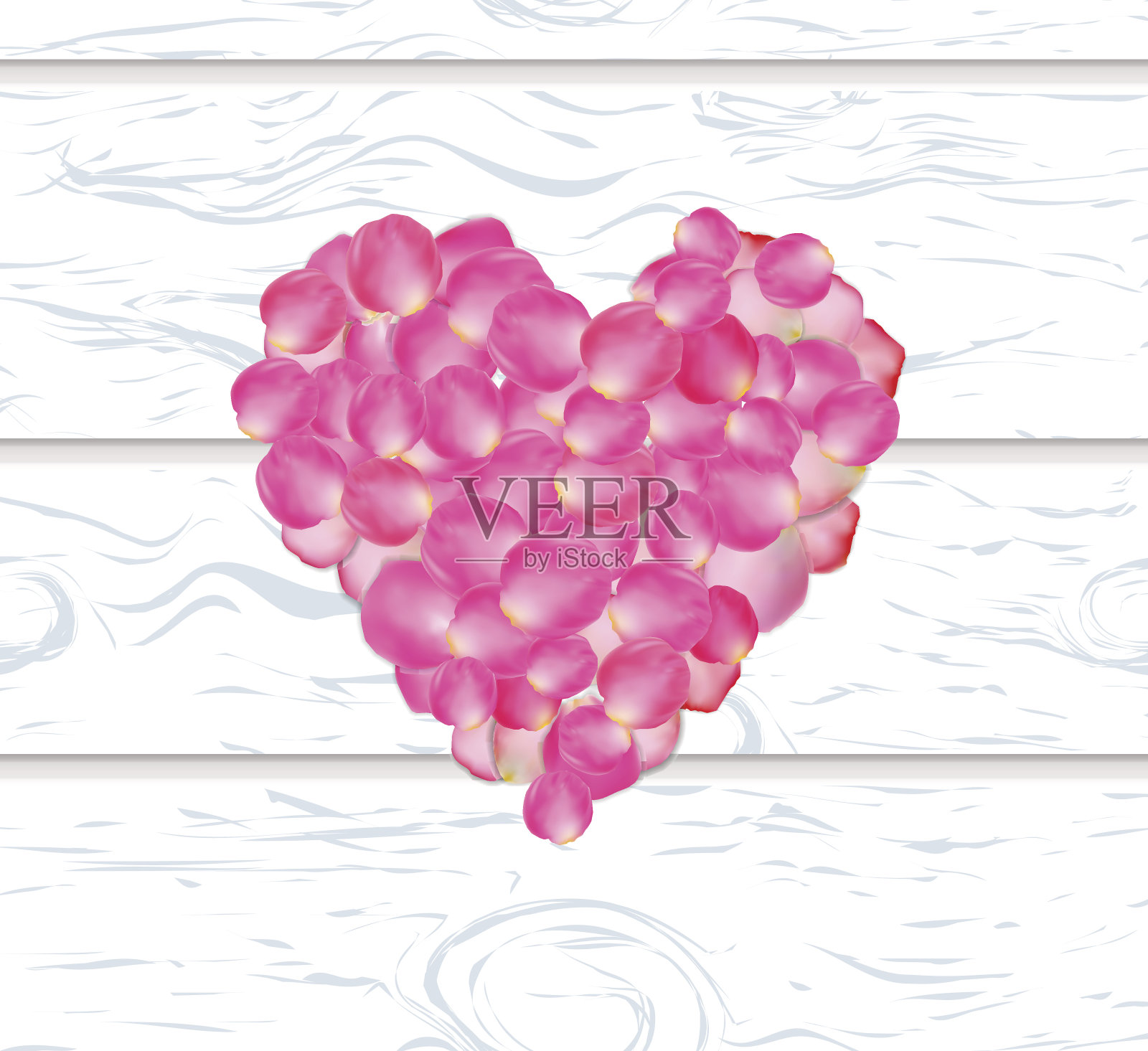 一张粉红色玫瑰花瓣心的情人节卡片插画图片素材