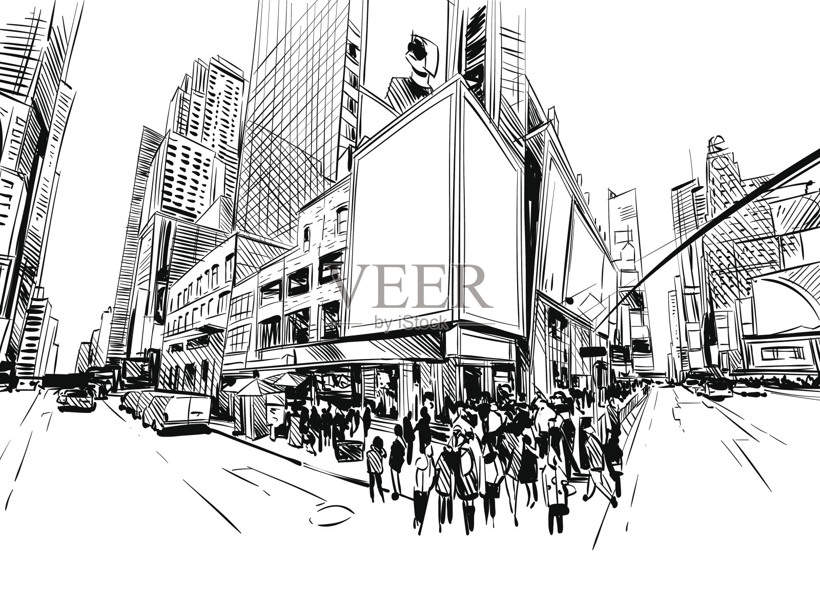 城市手绘独特透视图，矢量插画插画图片素材