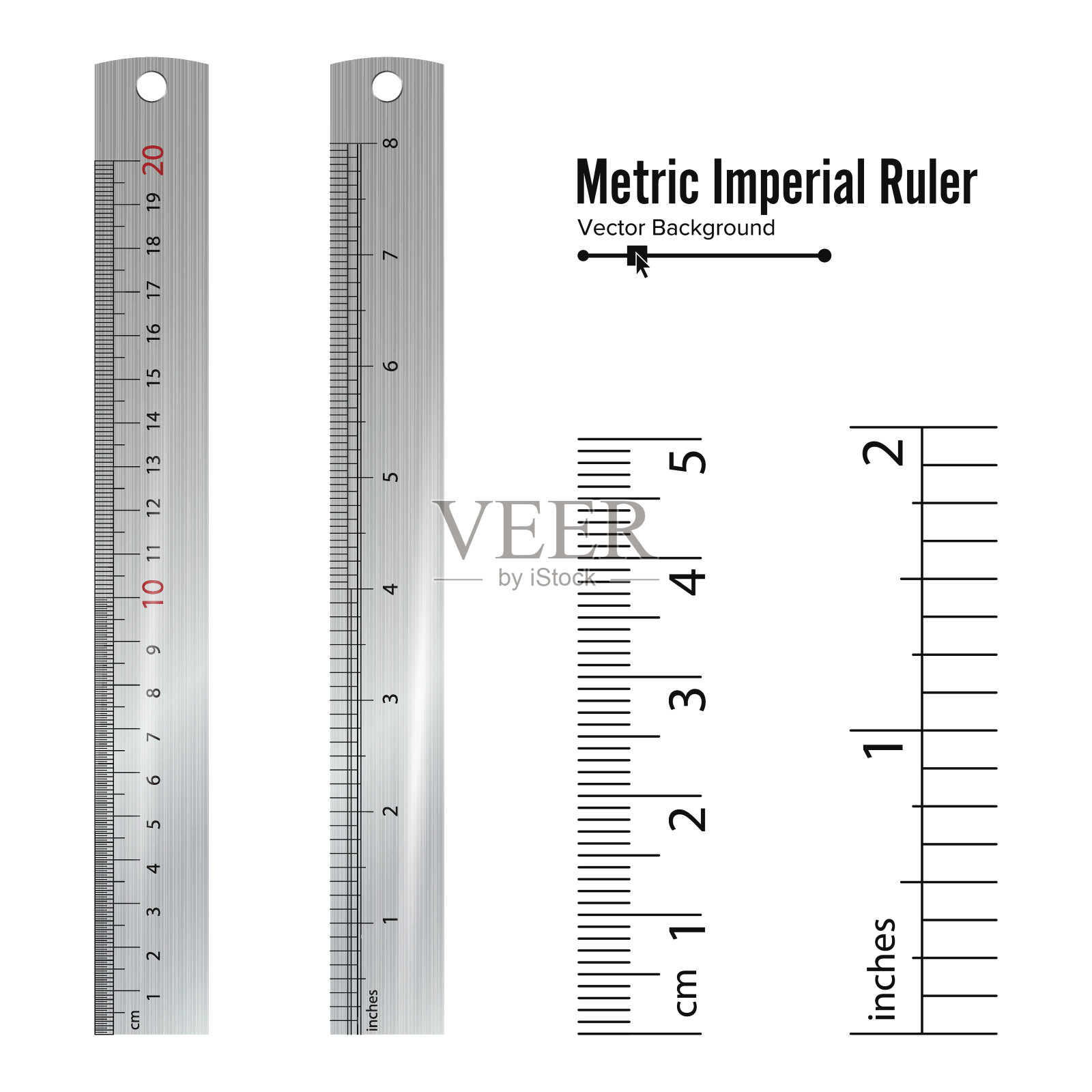 公制帝国尺向量。厘米和英寸。测量工具设备插图孤立在白色背景插画图片素材