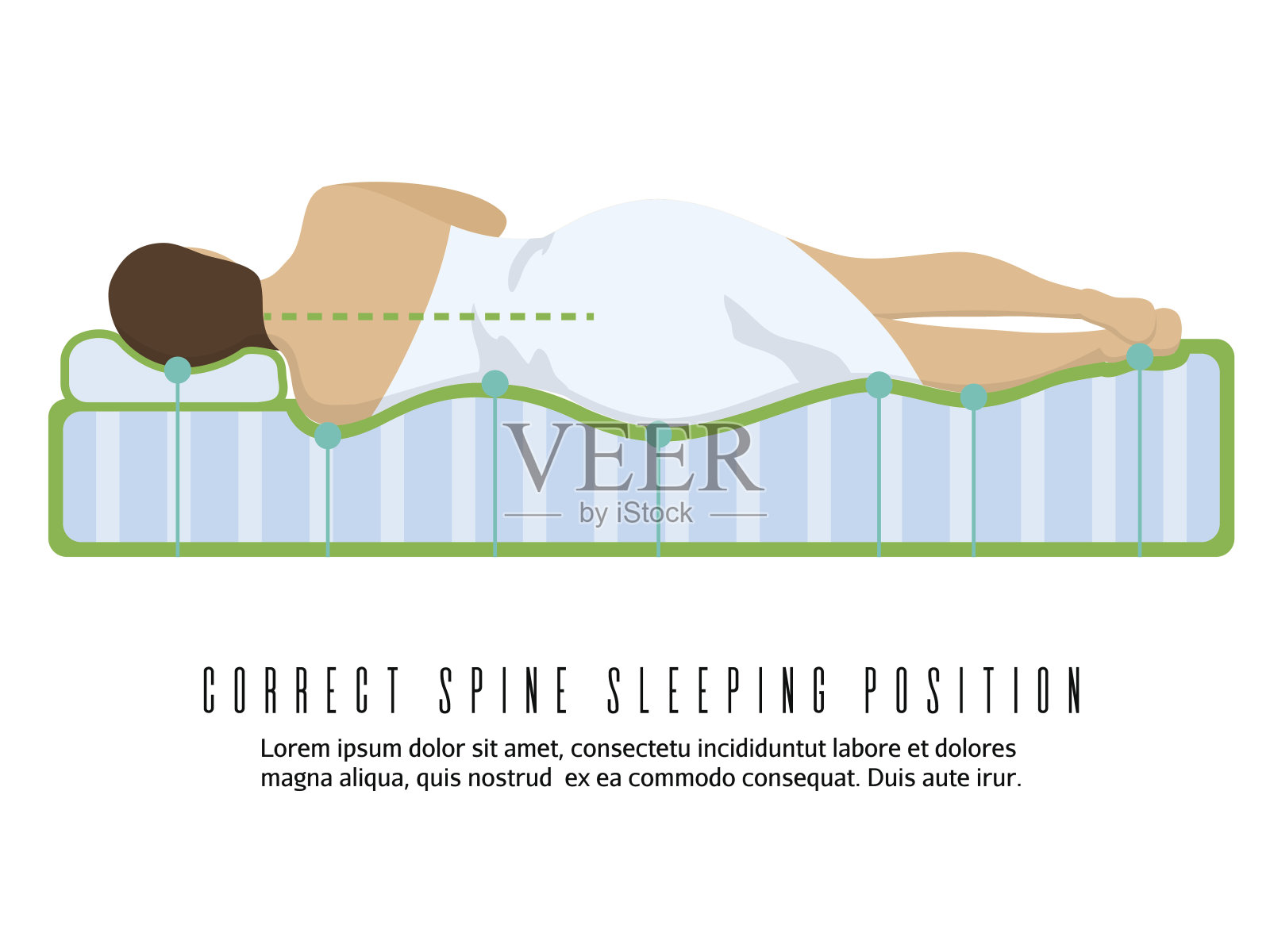 人体工学矫形床垫矢量插图。正确的脊柱睡姿插画图片素材