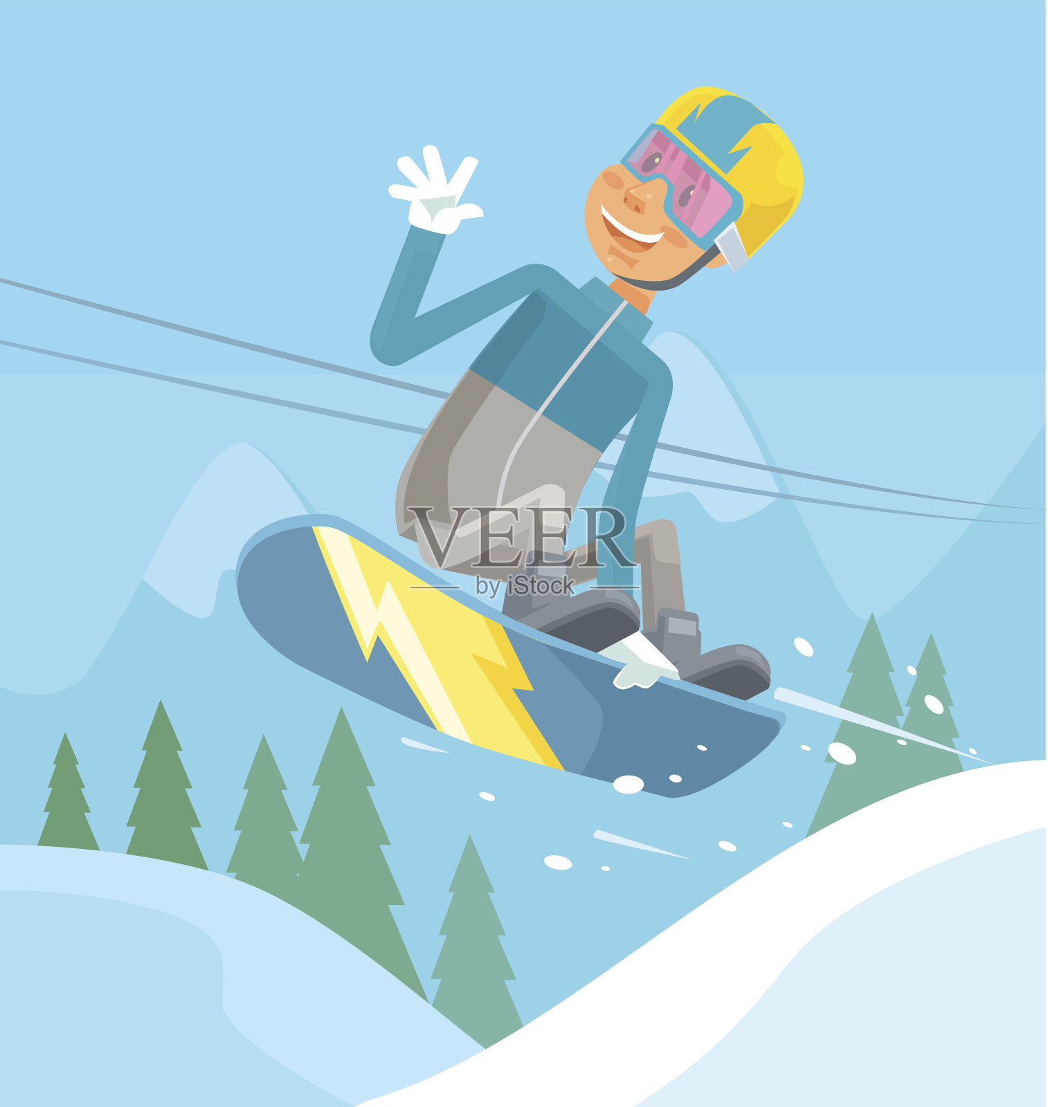 滑雪字符跳跃。矢量平面卡通插图插画图片素材