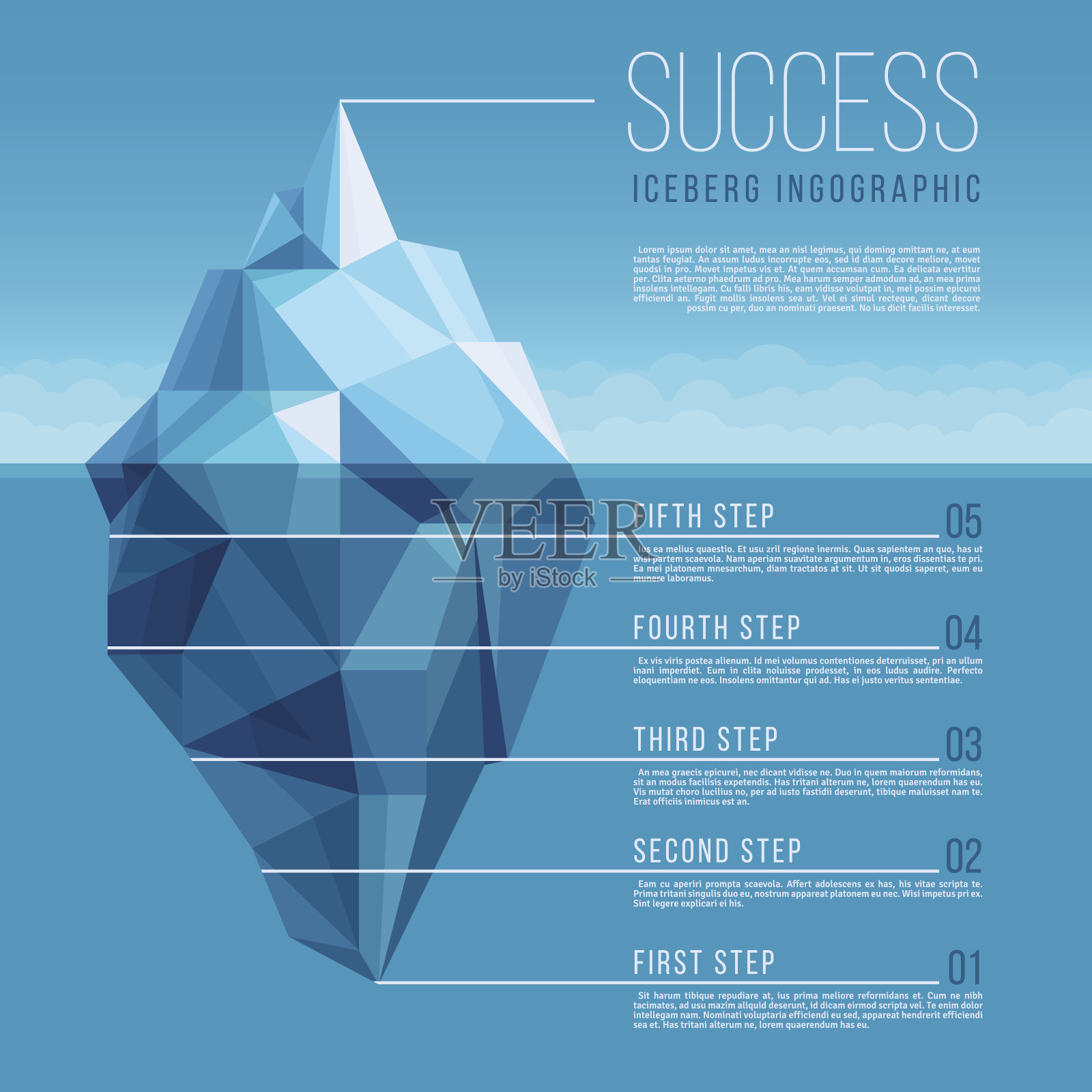 冰山与蓝色海水矢量商业信息图插画图片素材