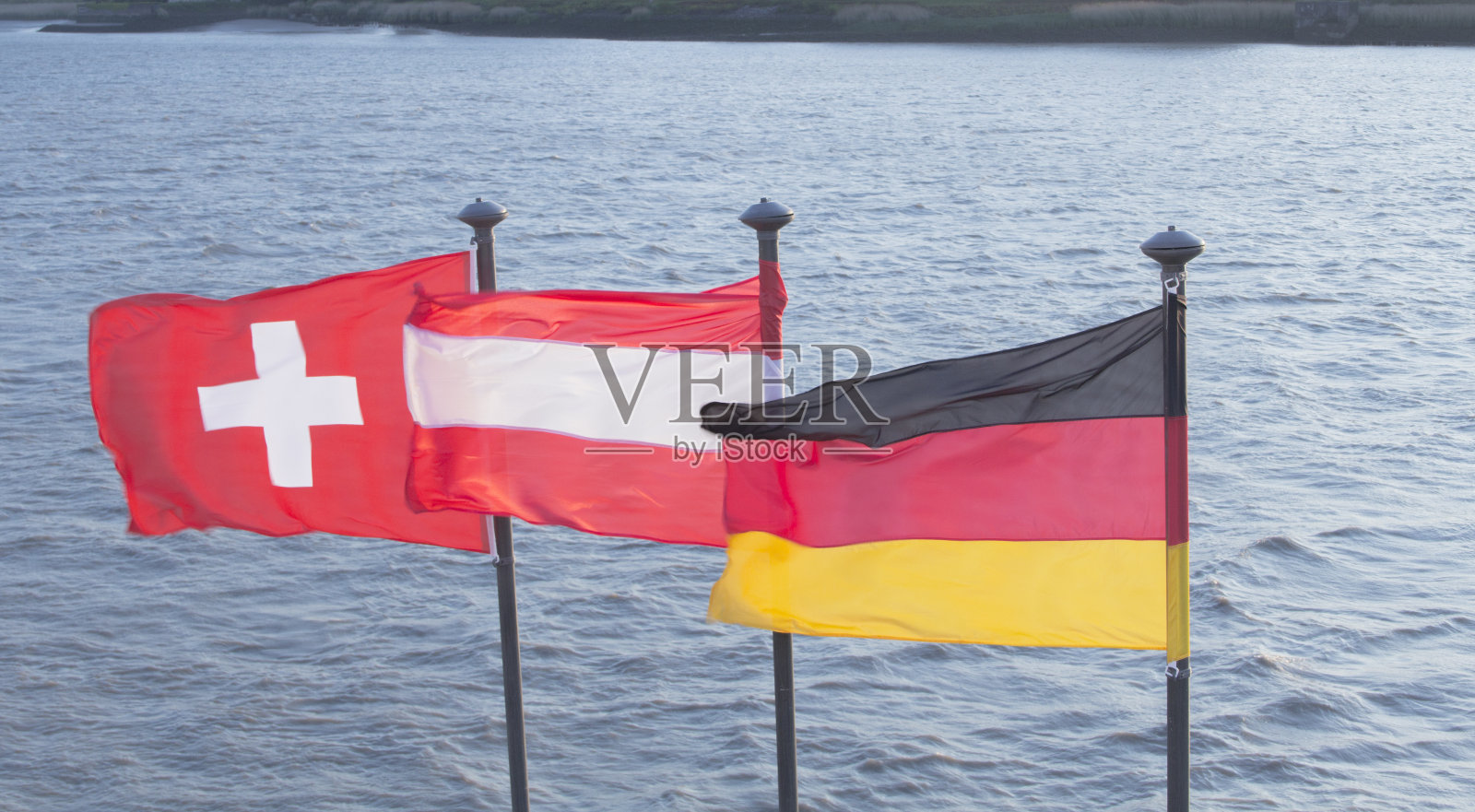 瑞士、奥地利和德国国旗照片摄影图片
