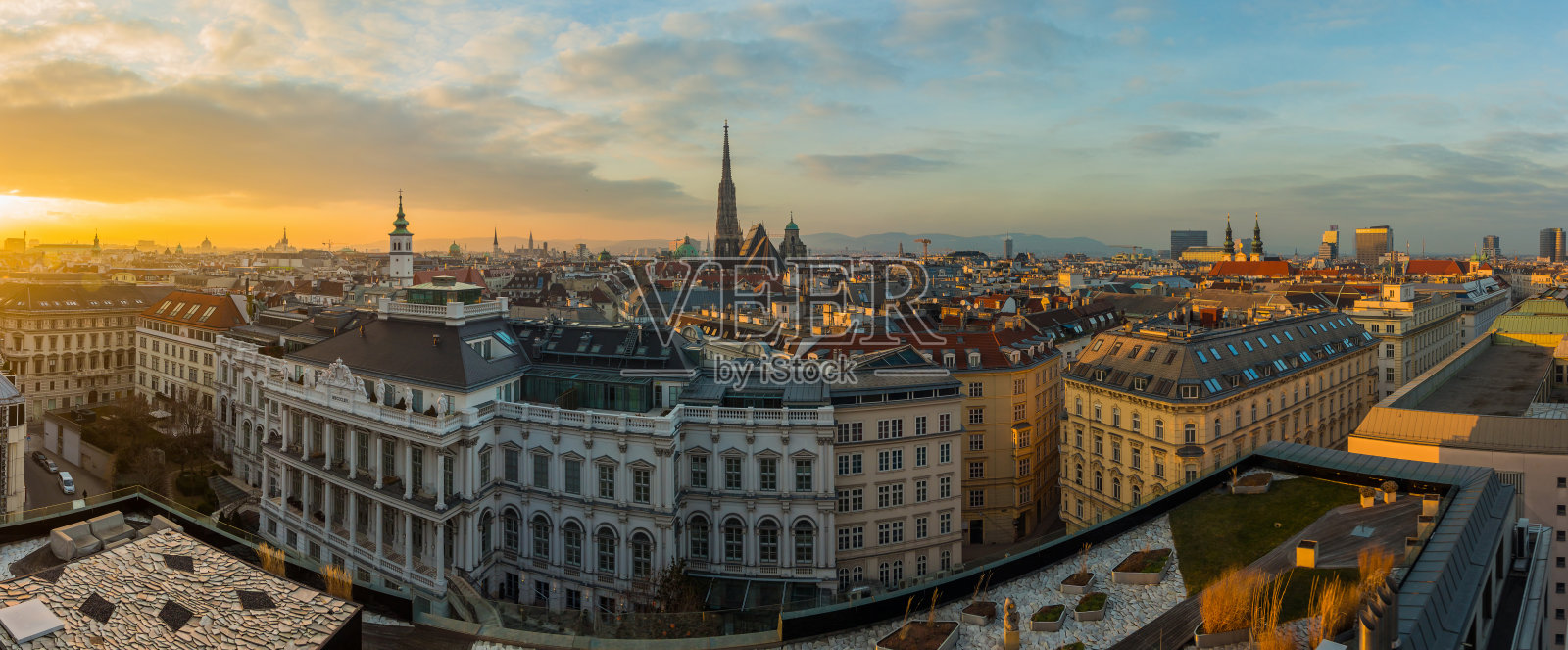 日落时的维也纳天际线照片摄影图片