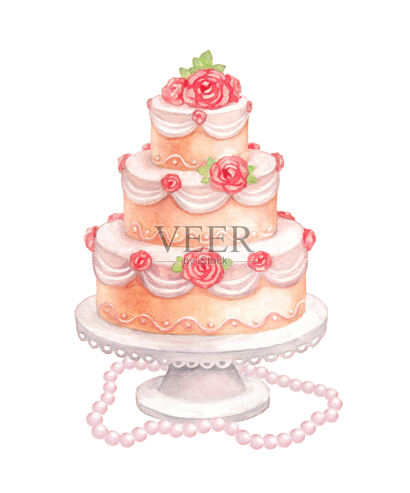 婚礼蛋糕的水彩画插画图片素材