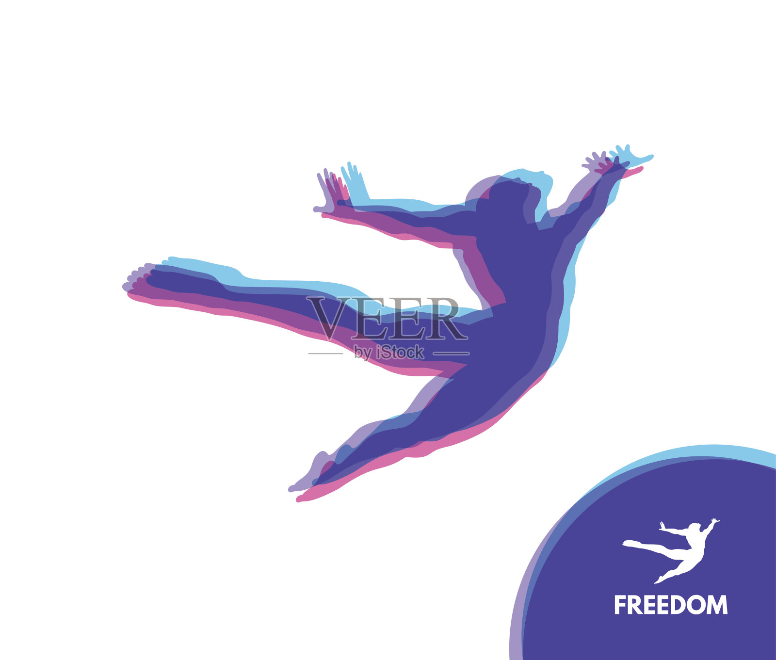 一个跳跃的人的剪影。自由的概念。插画图片素材