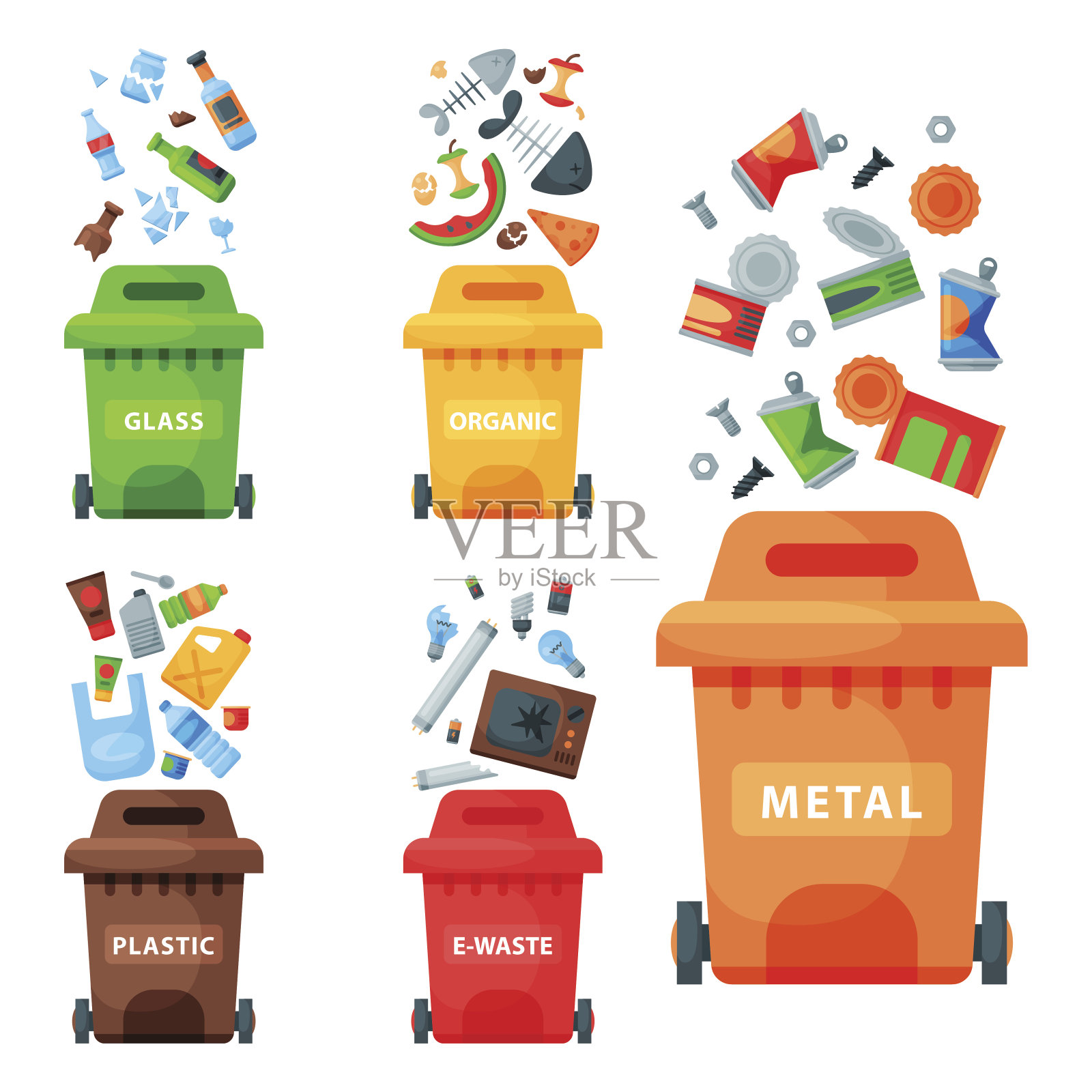 回收垃圾要素垃圾袋轮胎管理行业利用垃圾可以矢量说明设计元素图片