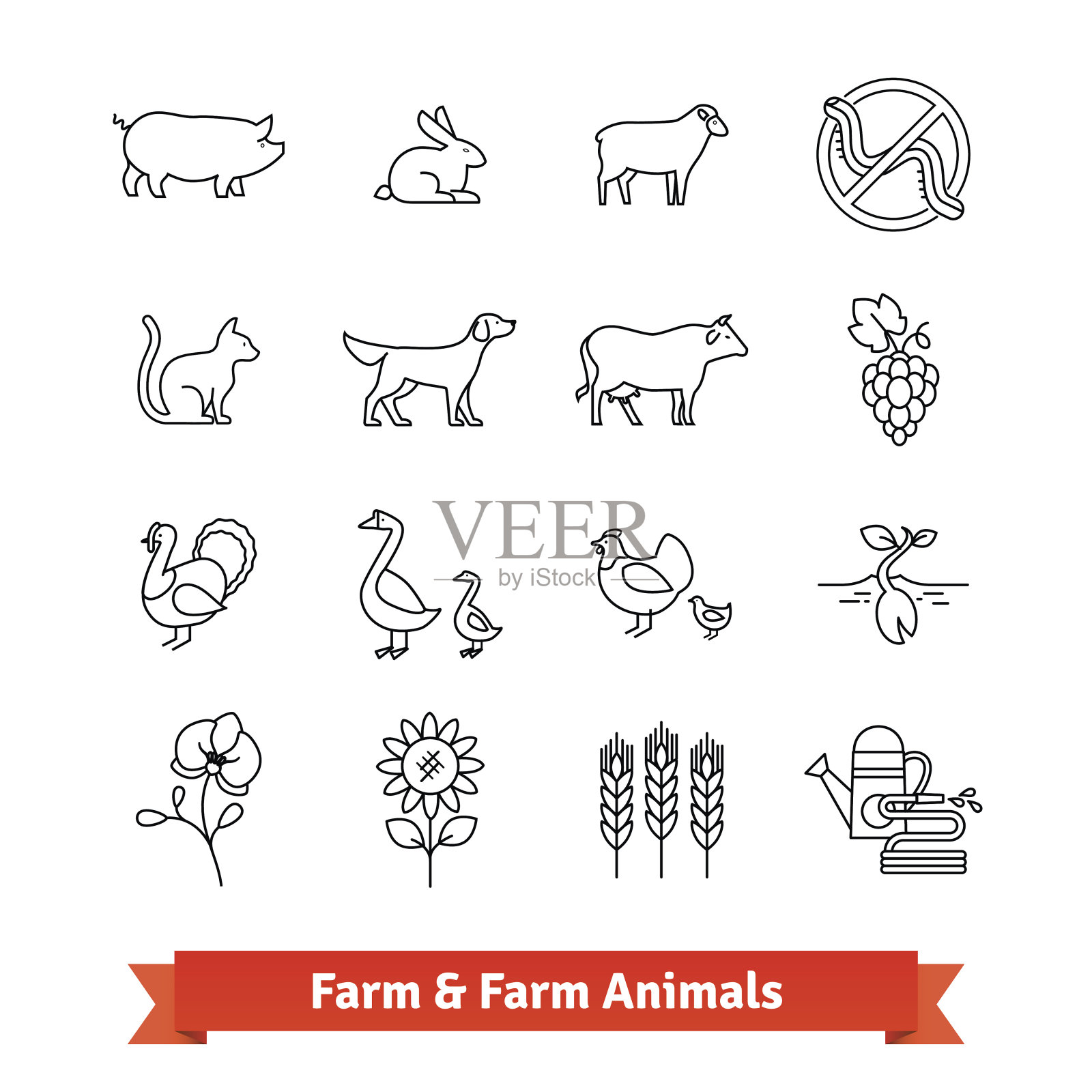 动物养殖与养殖细线艺术图标设计元素图片