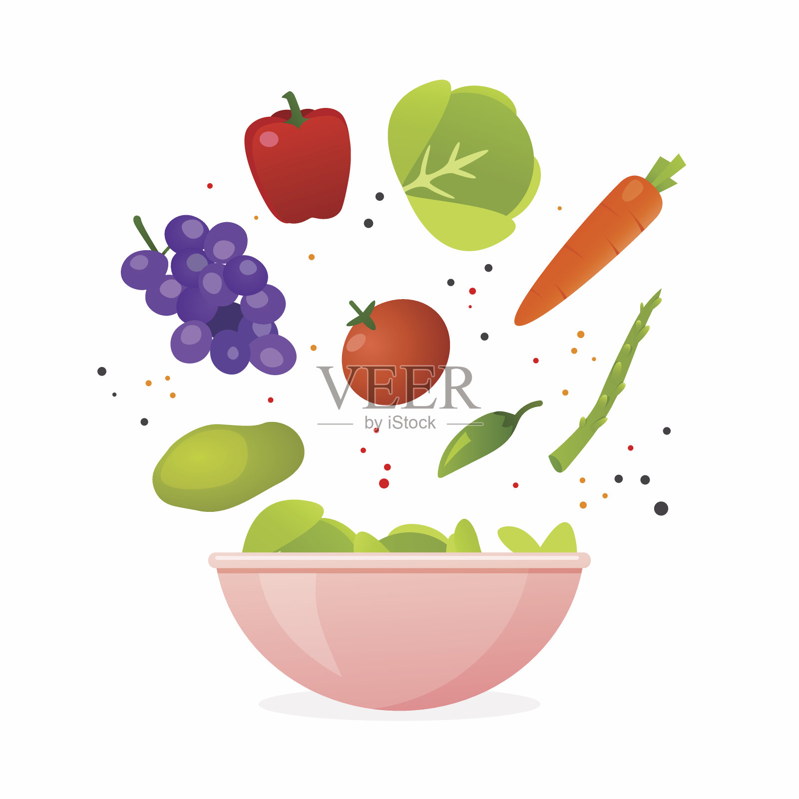 一碗新鲜蔬菜沙拉，健康食品。平面设计风格现代矢量插图概念。设计元素图片