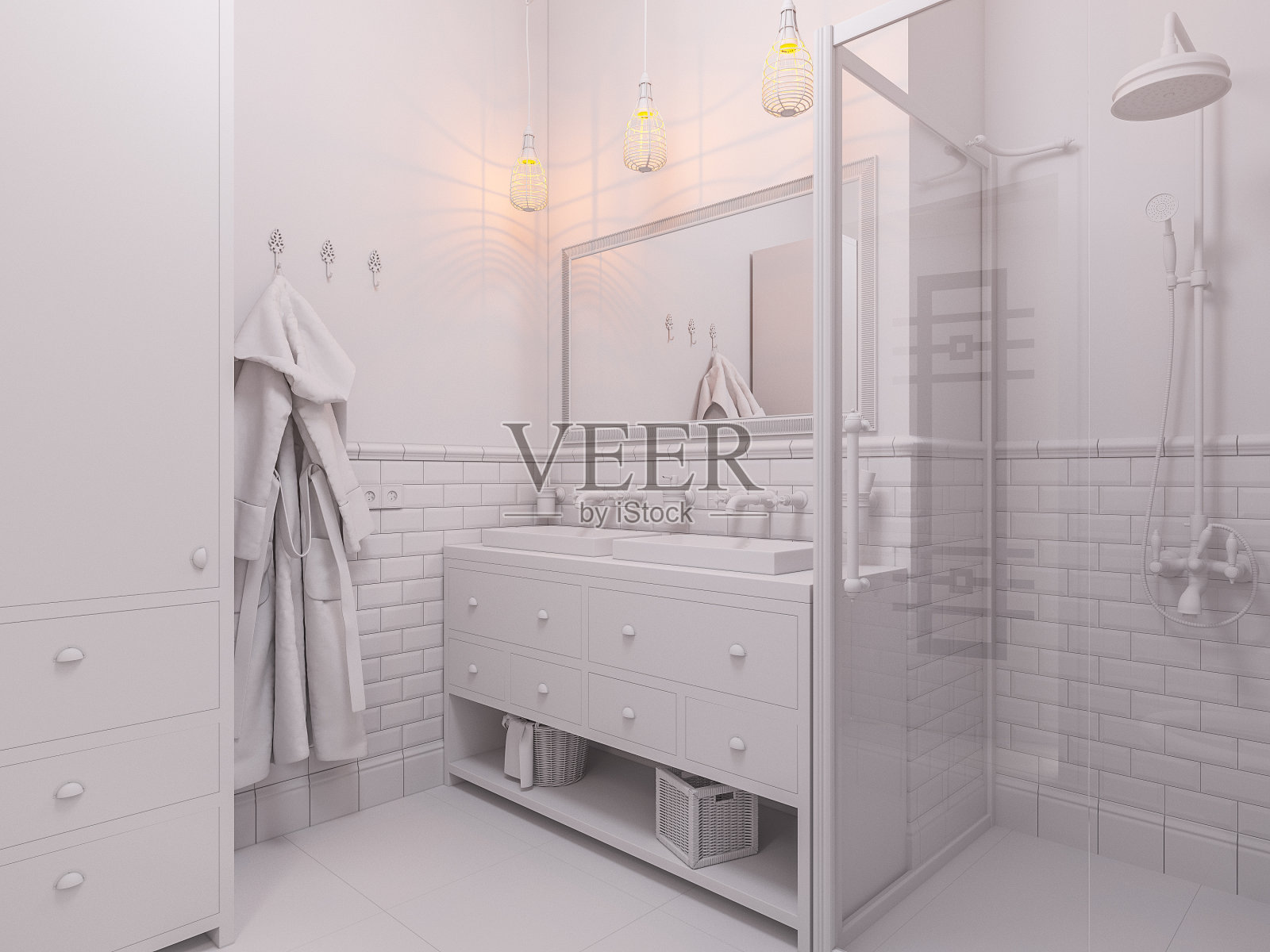 室内设计浴室的3d插图照片摄影图片