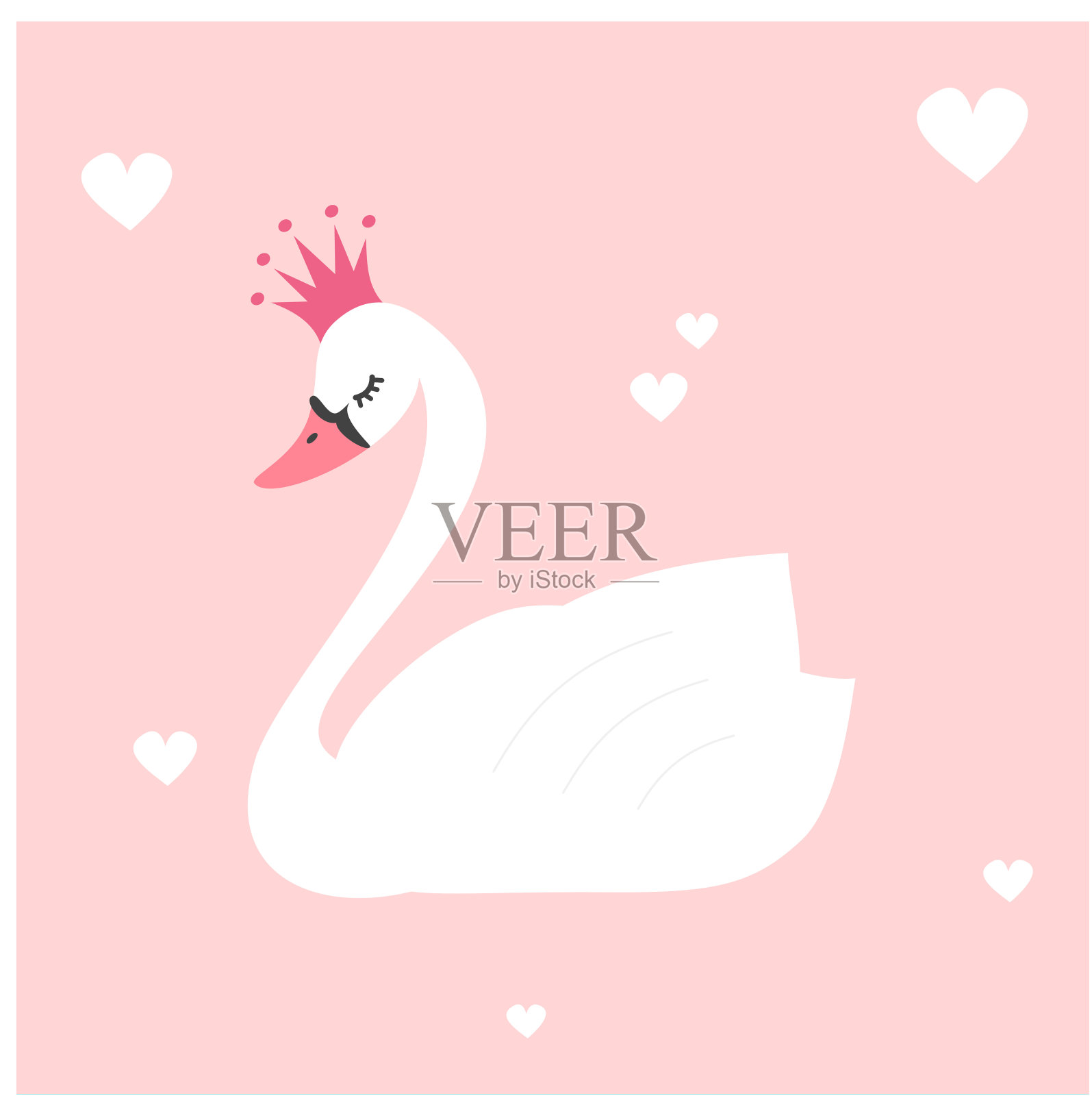 可爱可爱的天鹅公主在粉红色的背景矢量插图插画图片素材