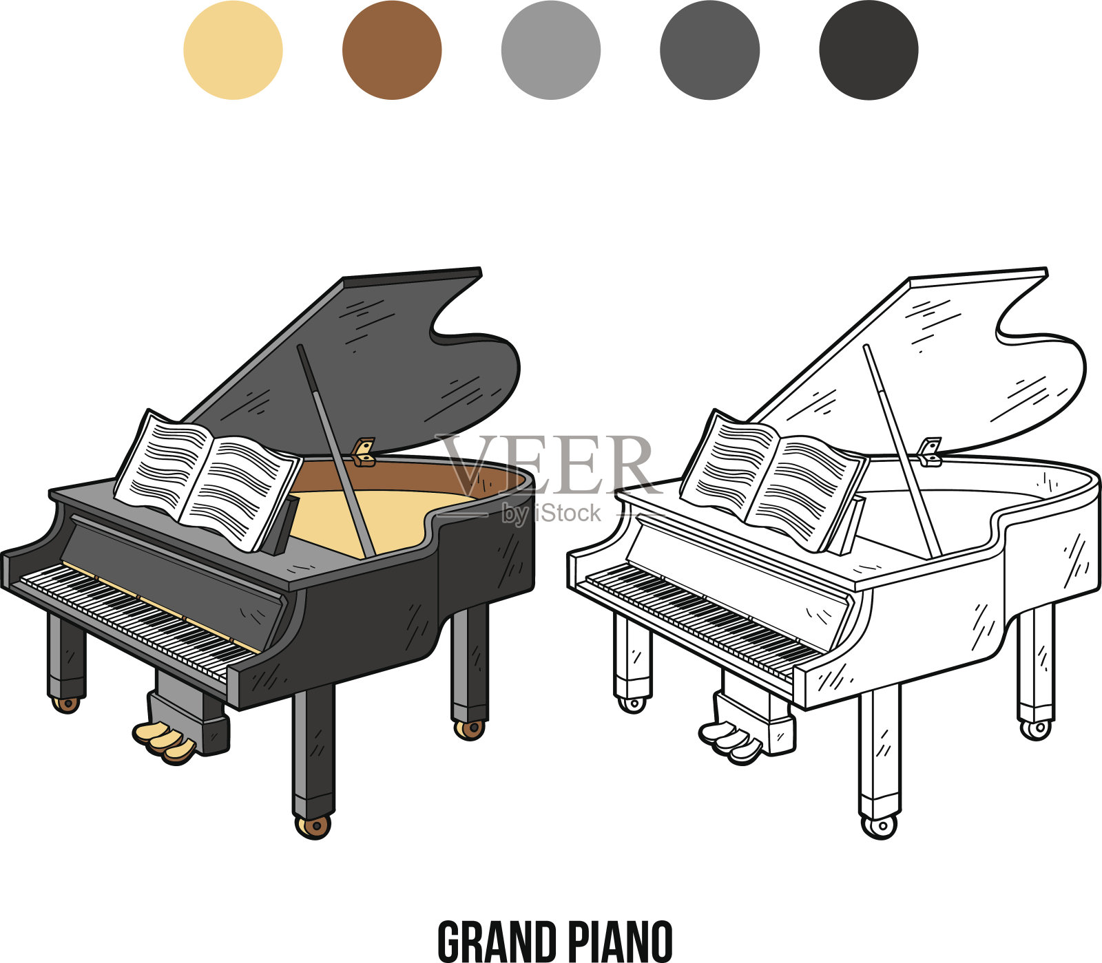儿童涂色书:乐器(三角钢琴)设计元素图片