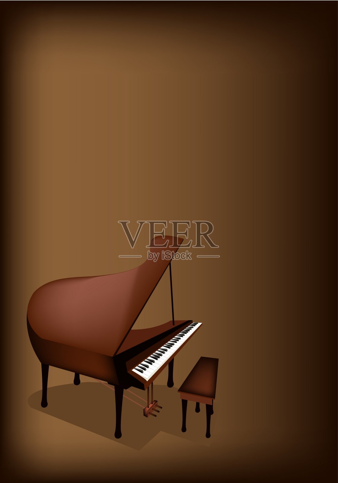 深褐色背景的复古大钢琴插画图片素材