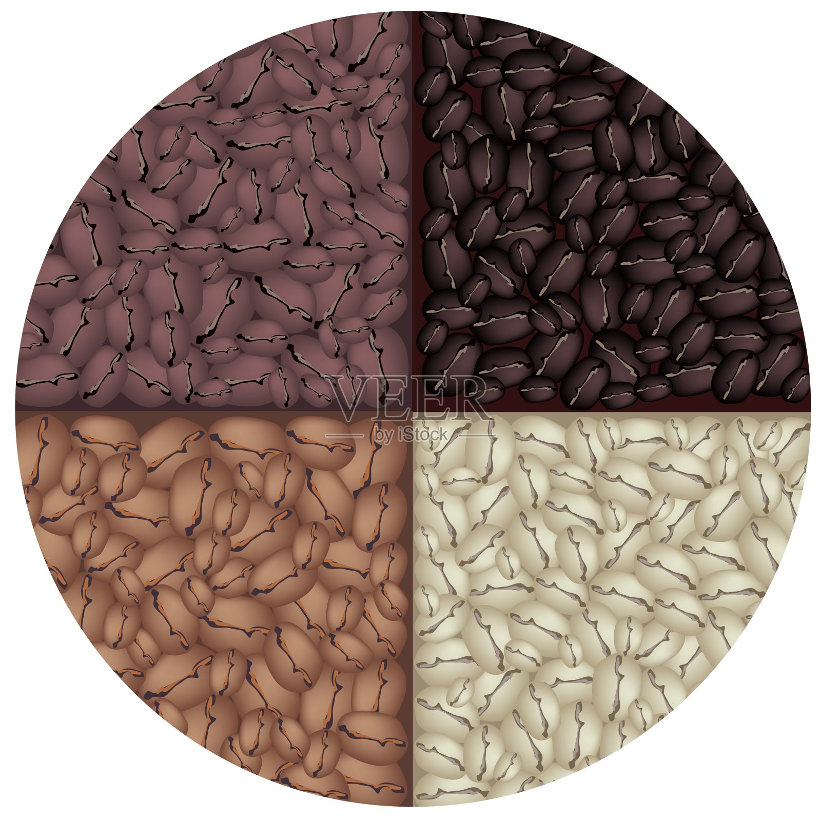 四种颜色的烤咖啡在圆圈背景设计元素图片