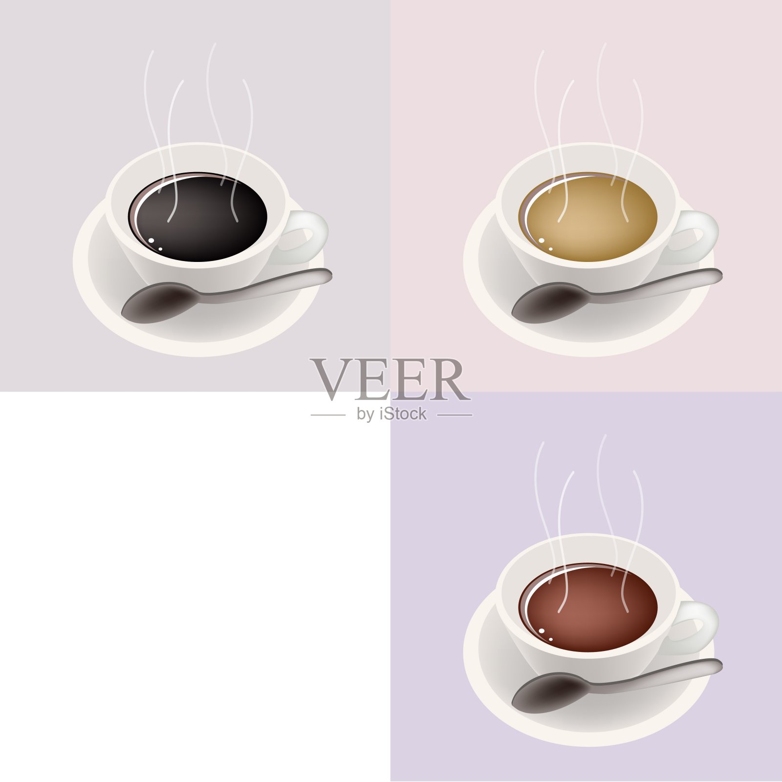 三种咖啡在陶瓷杯与复制空间插画图片素材