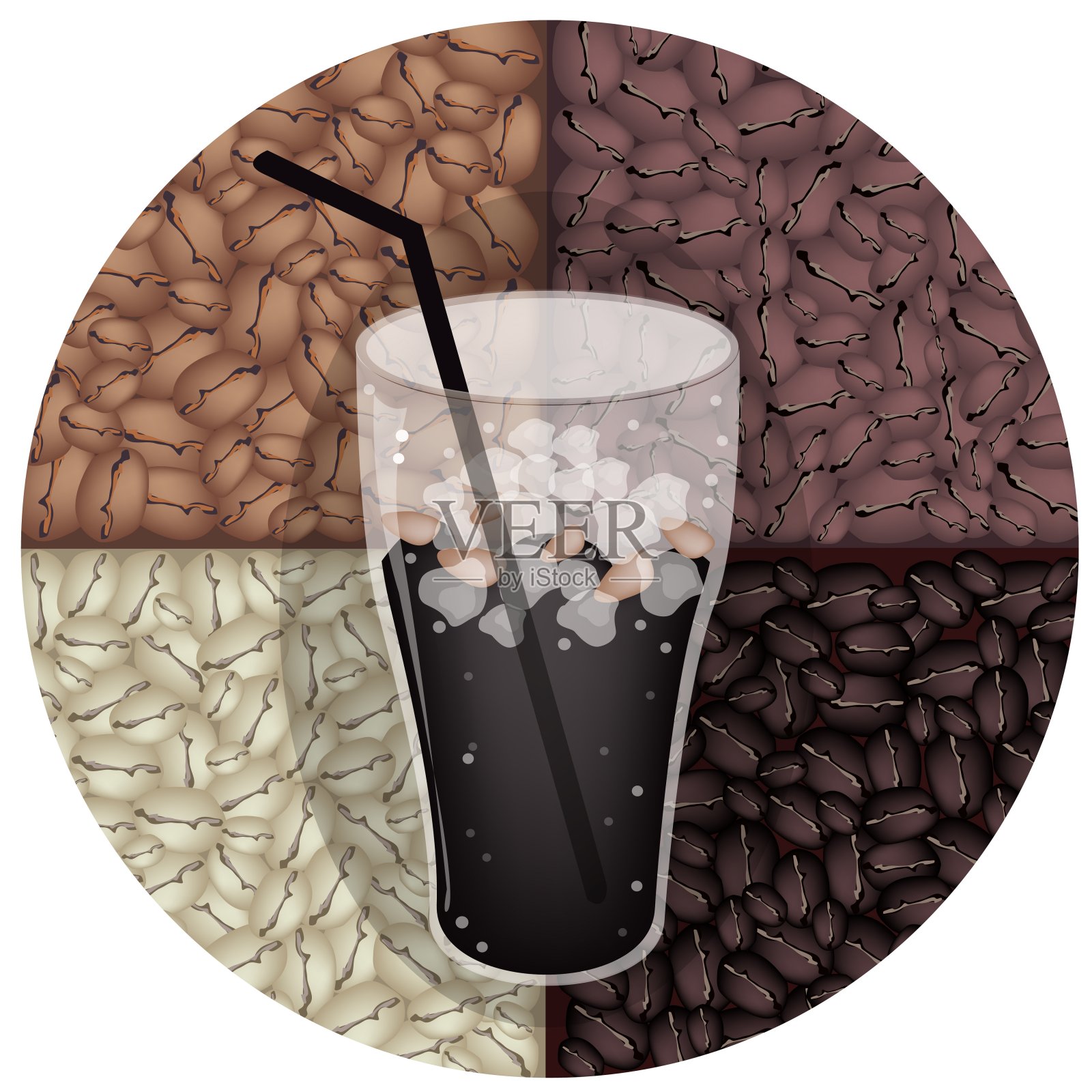 黑冰与烘培咖啡豆插画图片素材