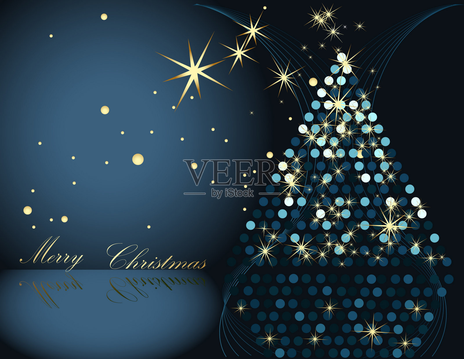 圣诞树是金色和蓝色的设计模板素材