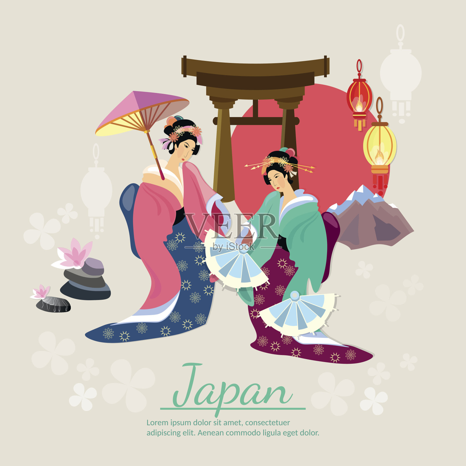 日本艺伎日本传统和文化插画图片素材