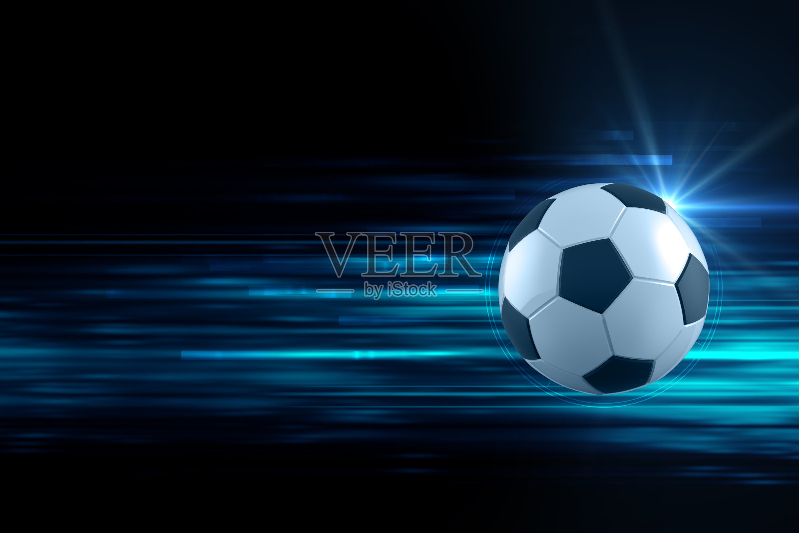 足球在蓝色灯光条纹背景的3d插图照片摄影图片
