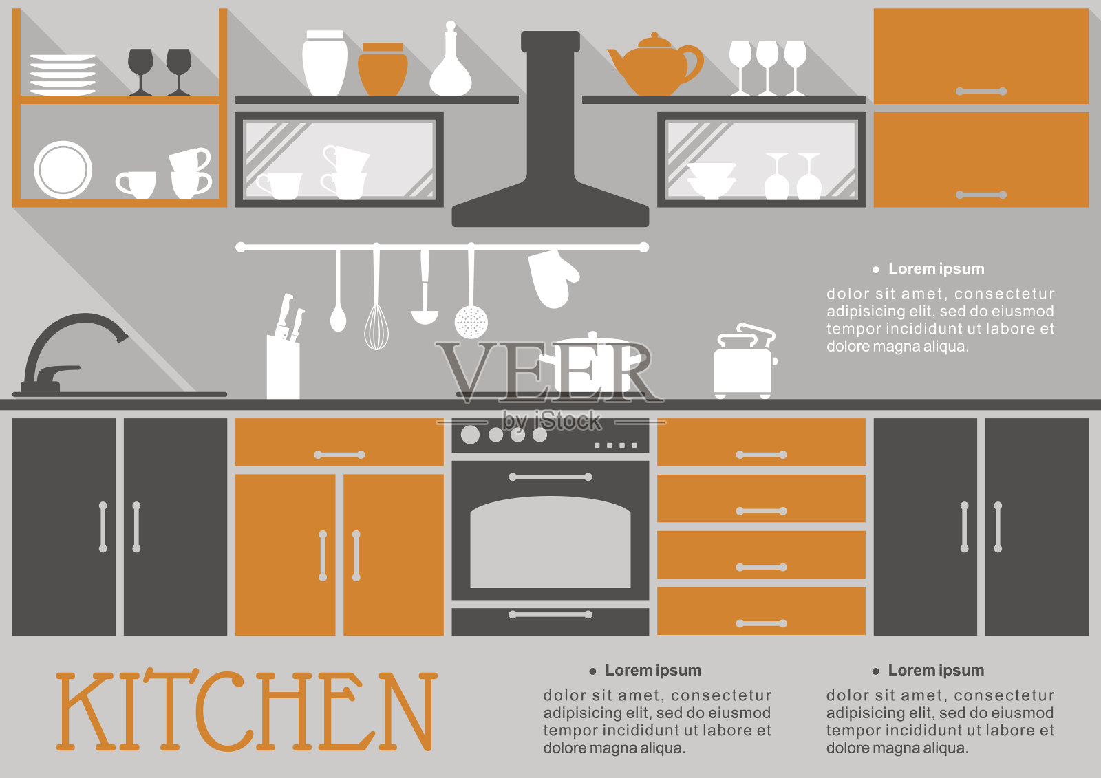 平面厨房室内设计插画图片素材