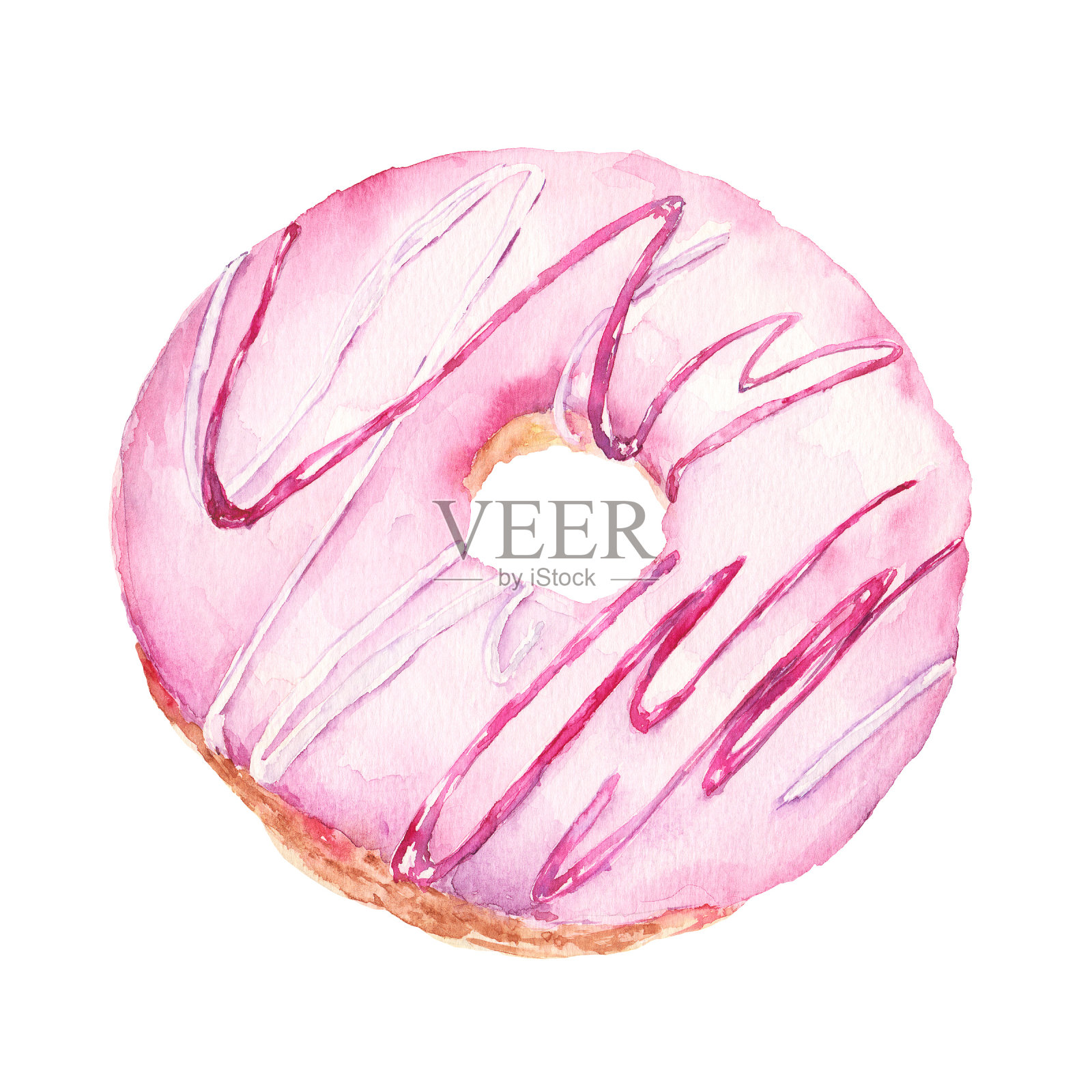 孤立的水彩紫色甜甜圈设计元素图片