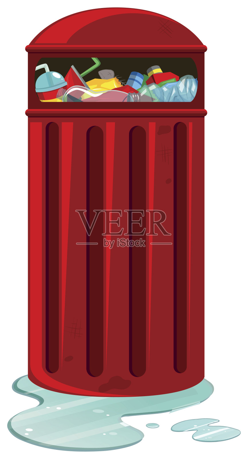 装满垃圾的红色垃圾桶插画图片素材