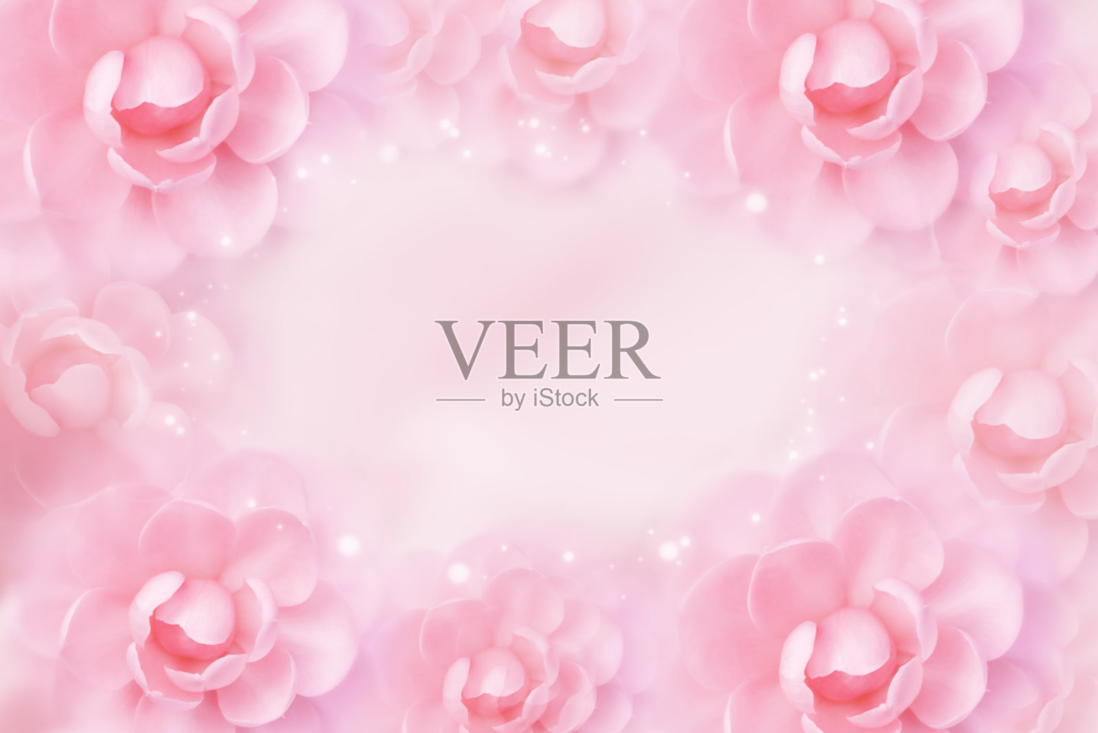 粉色浪漫的花边界在柔和的色调背景插画图片素材