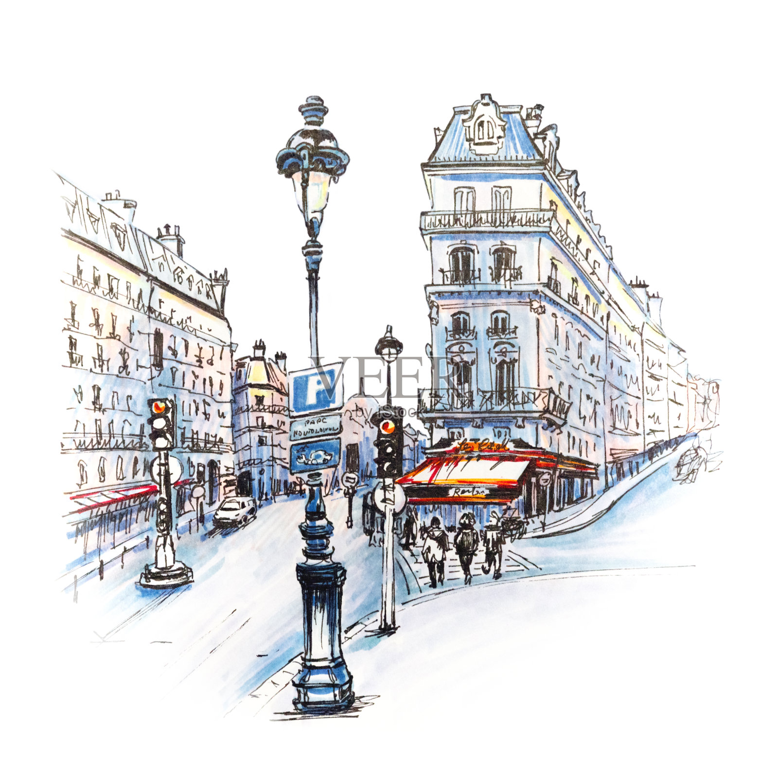 巴黎冬天的早晨，法国插画图片素材
