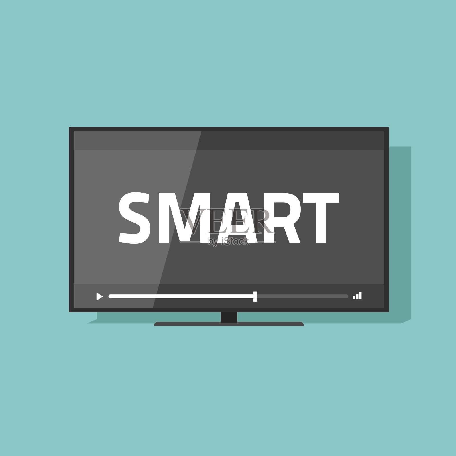 平板智能电视与视频矢量图标，led电视显示与智能数字技术插画图片素材