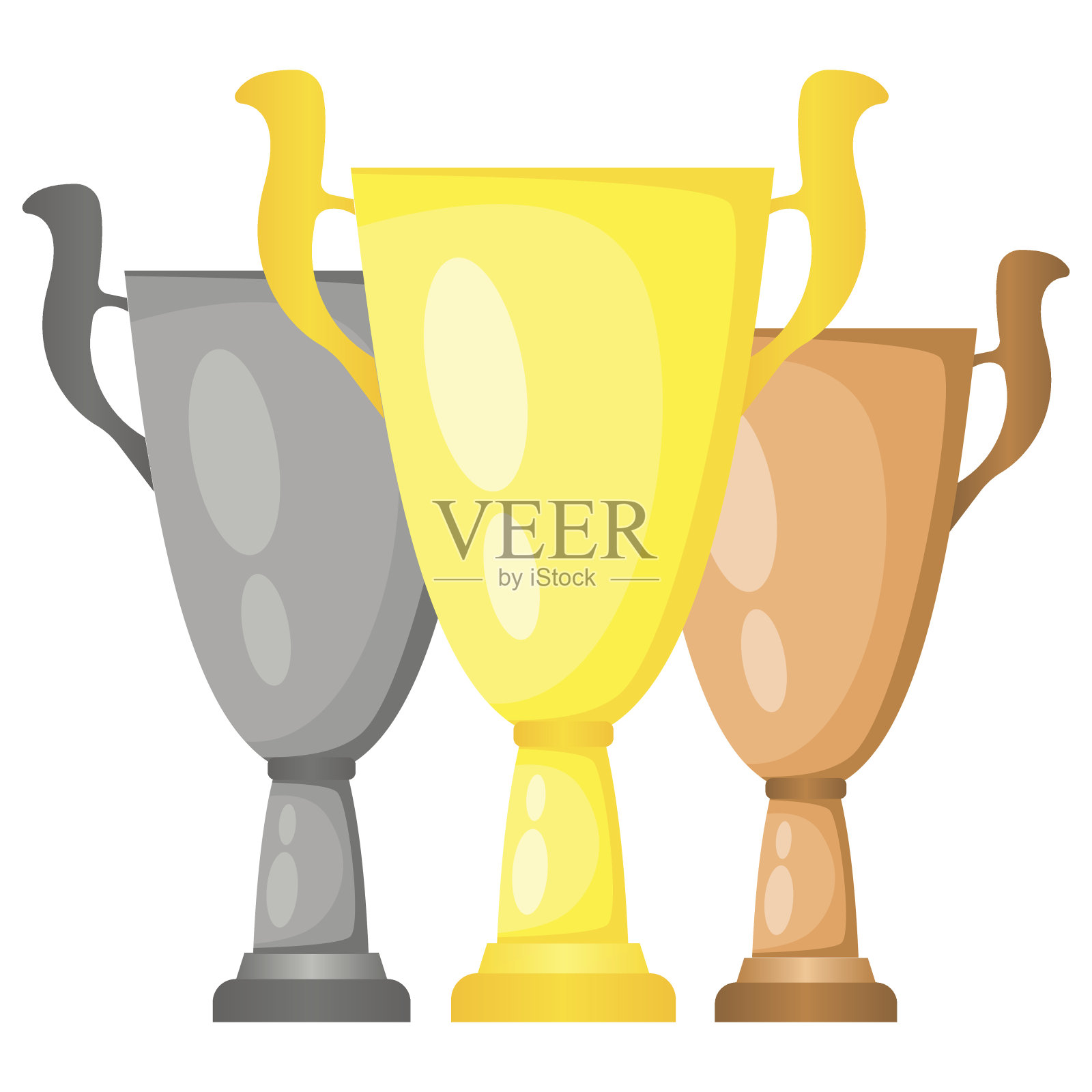 一套向量奖杯冠军奖杯在金，银和铜。一、二、三等奖。插画图片素材