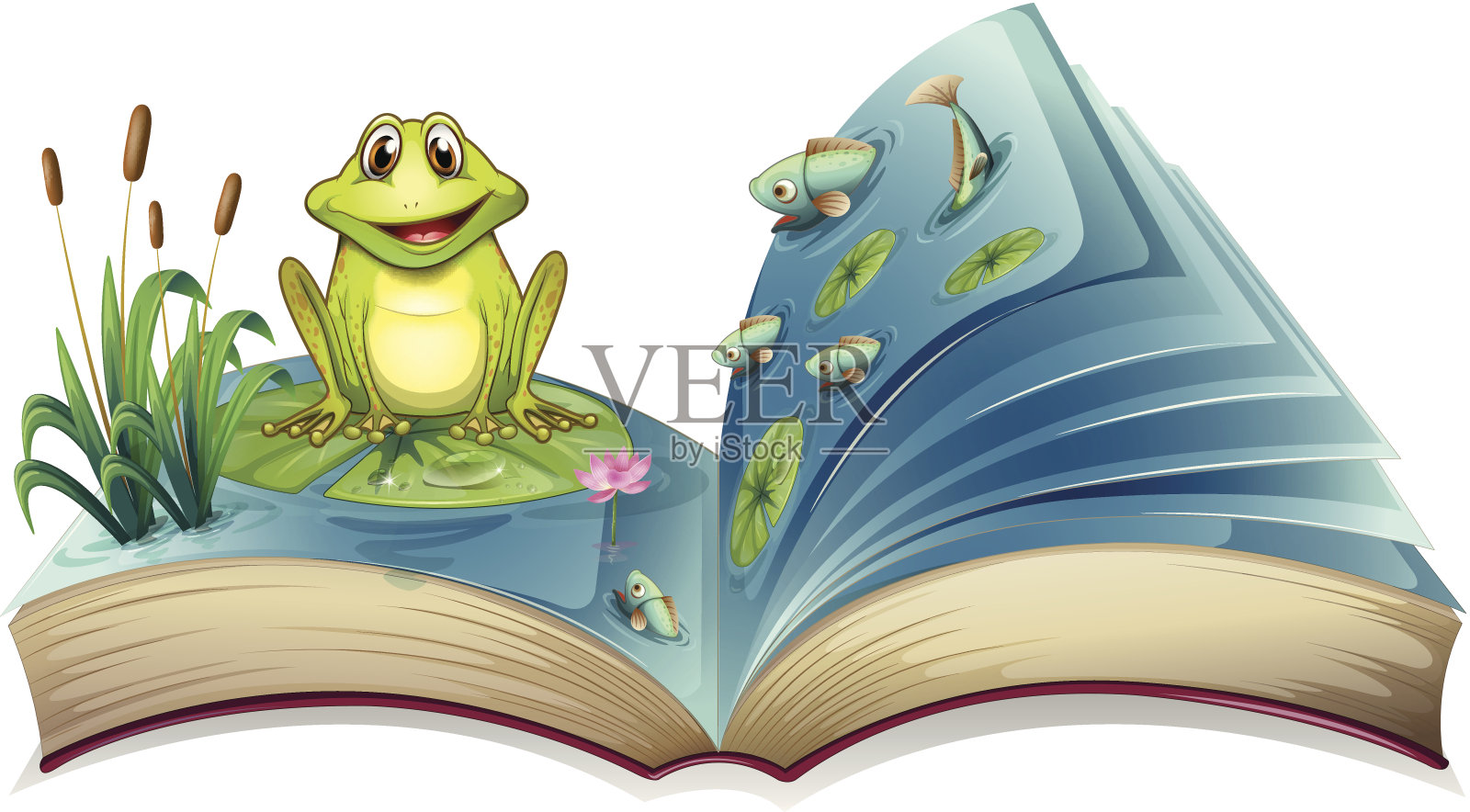 这本书讲述了池塘里的青蛙的故事插画图片素材