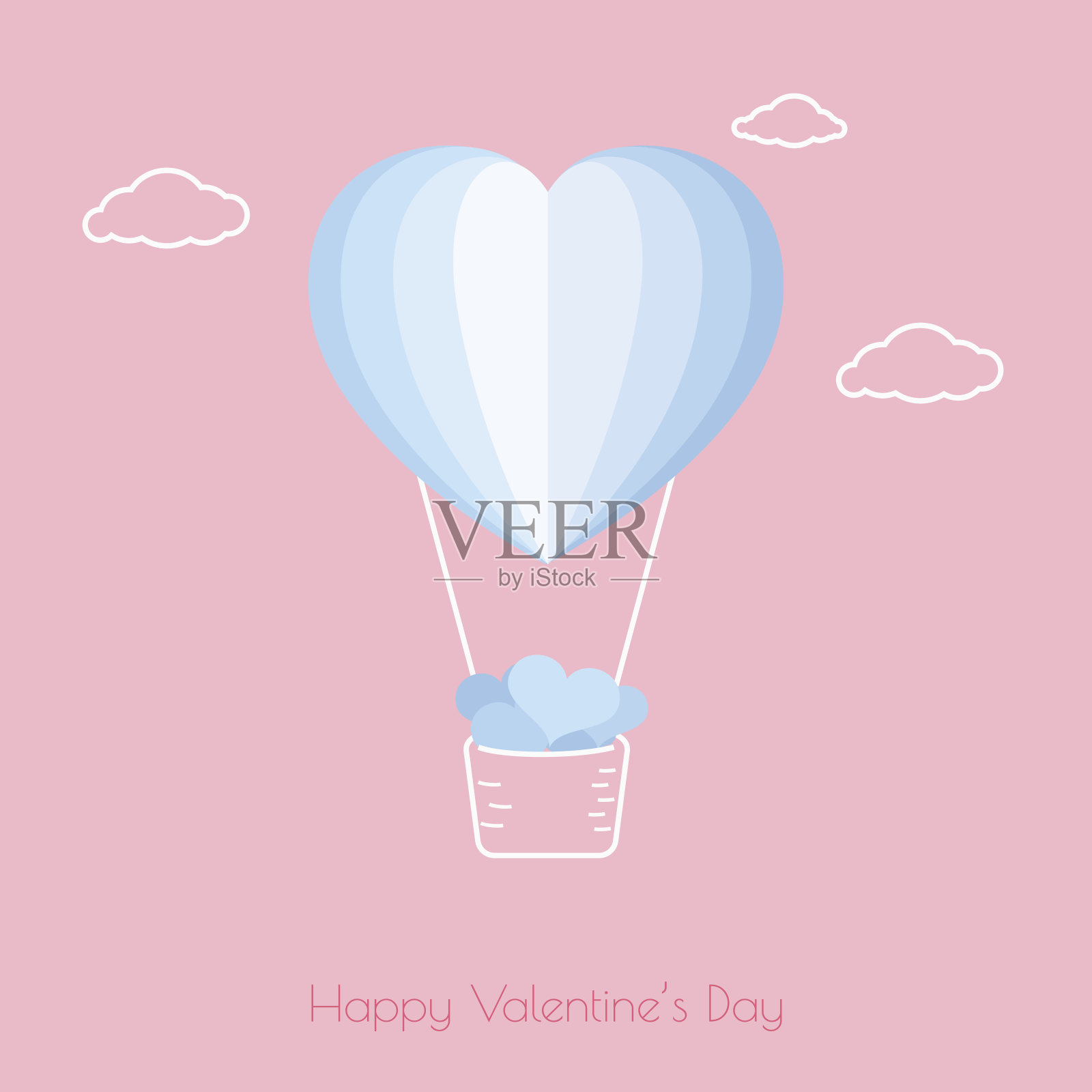 情人节快乐，爱的概念。心形的热气球承载着很多爱心。纸艺术设计。插画图片素材