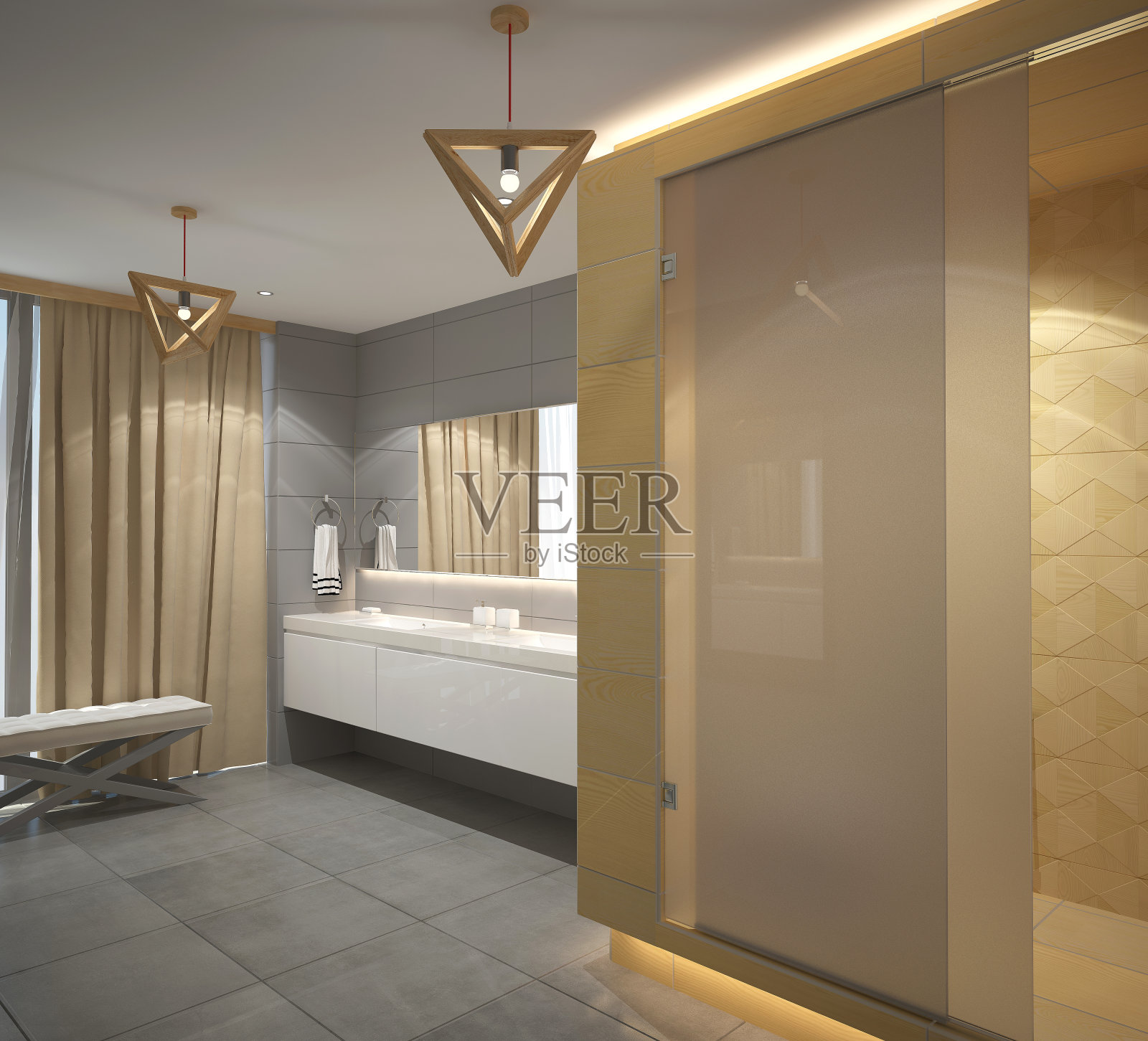 浴室室内设计的3d渲染照片摄影图片