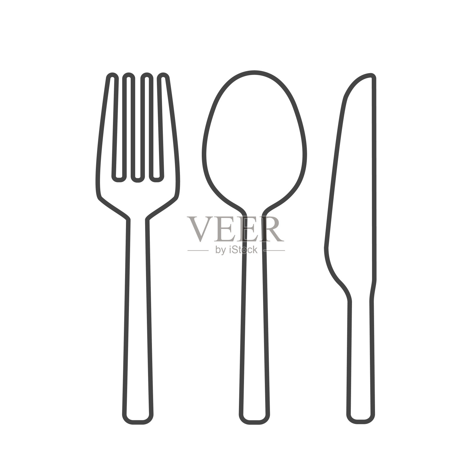 叉勺和刀轮廓图标矢量插画图片素材