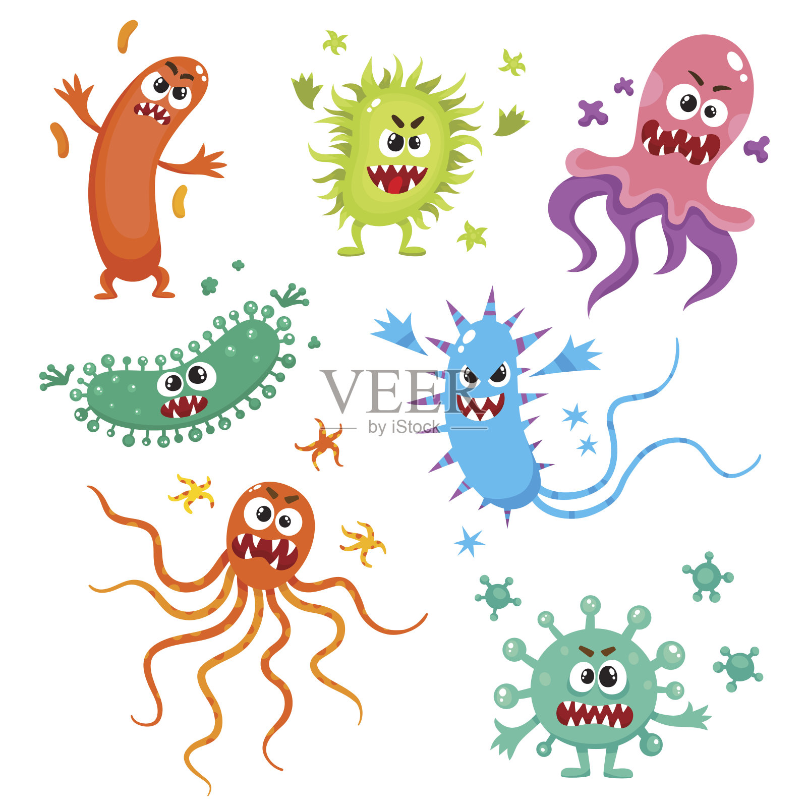 丑陋的病毒、细菌和细菌都有人类的面孔设计元素图片