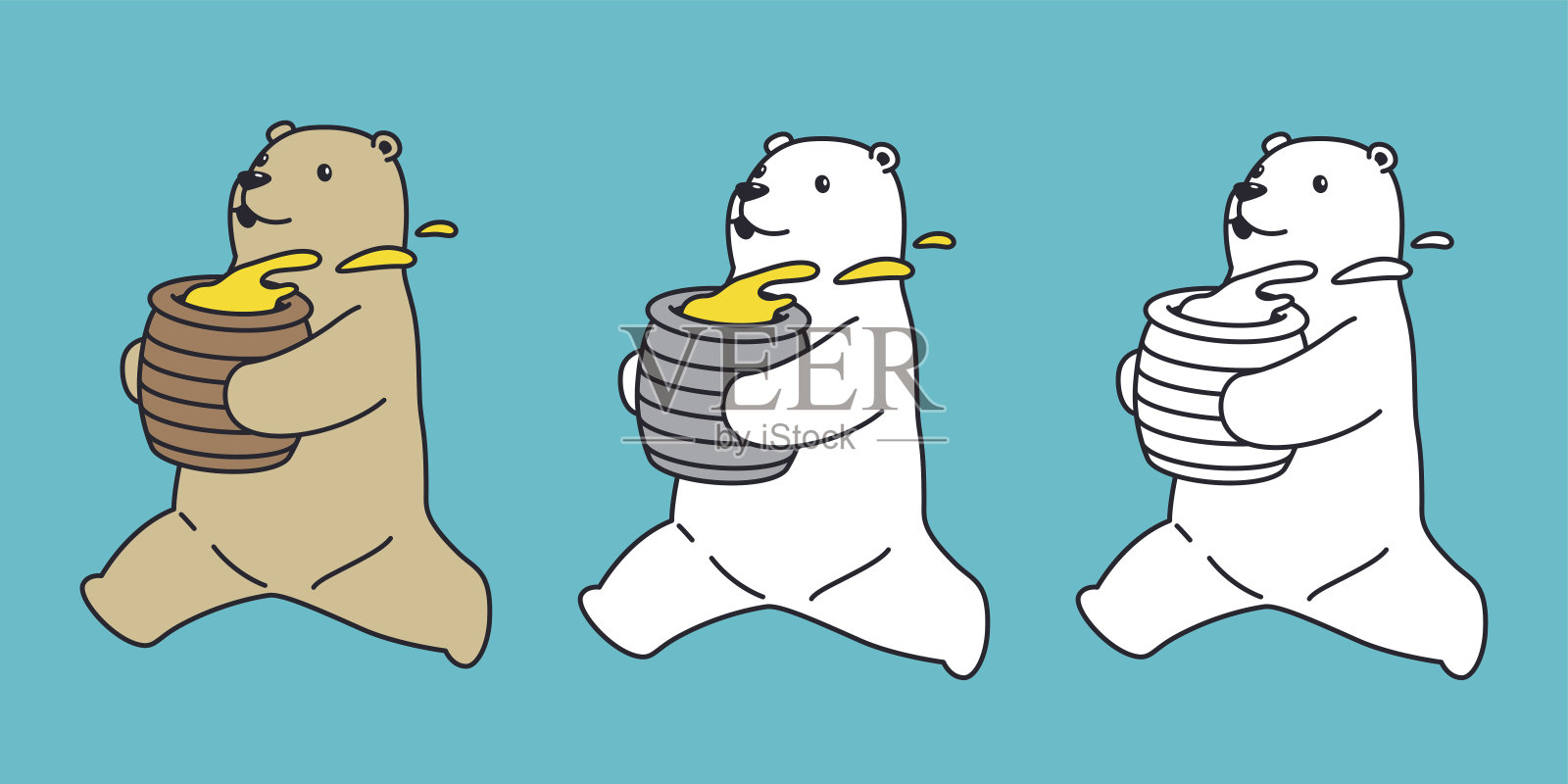 熊蜂蜜卡通图标北极熊矢量插图插画图片素材