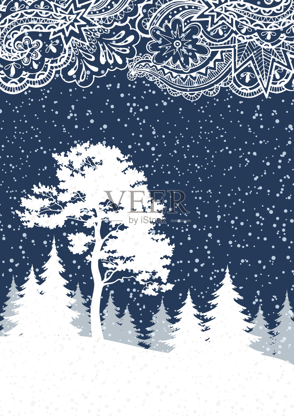 圣诞冬季森林景观插画图片素材