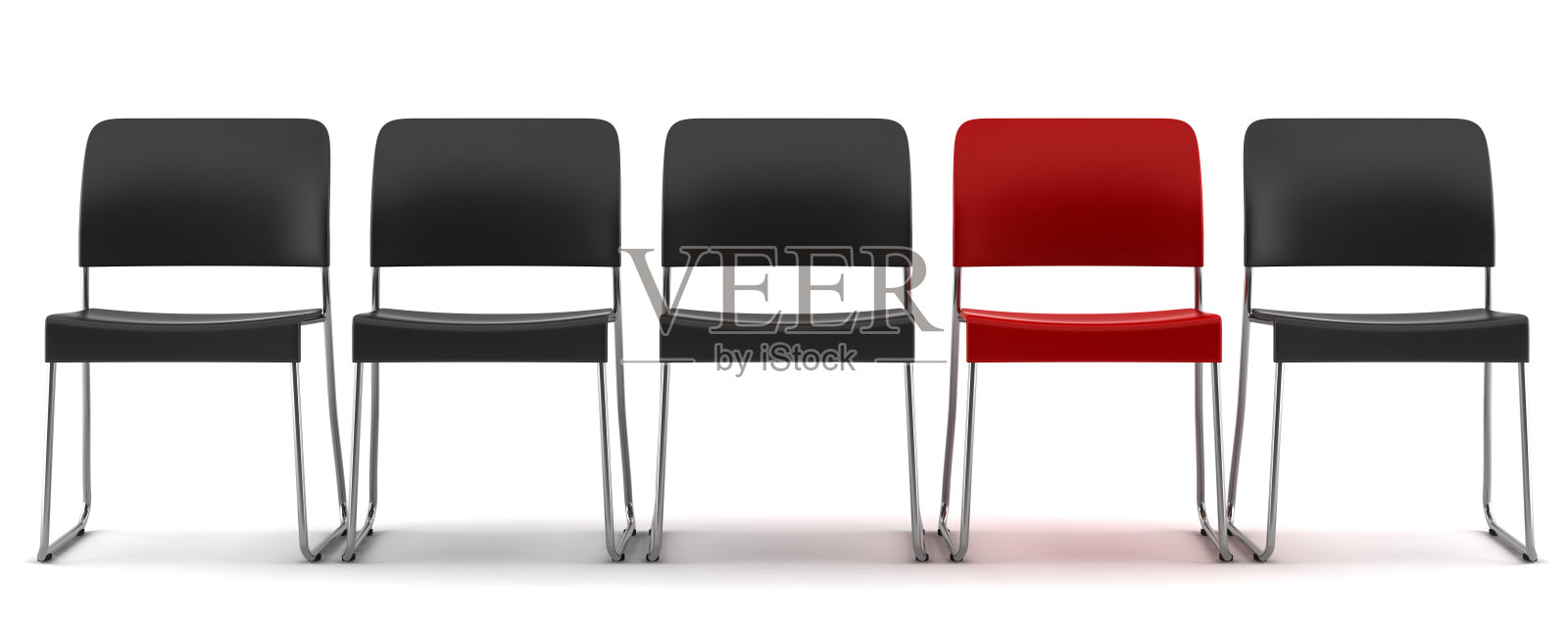 红色的椅子在黑色的椅子中孤立在白色的背景上照片摄影图片
