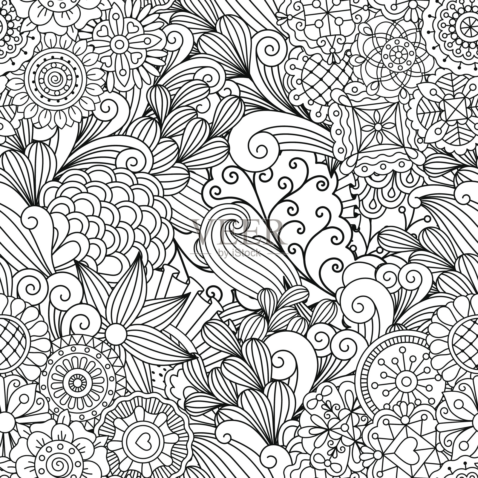 黑白相间的花卉装饰图案插画图片素材