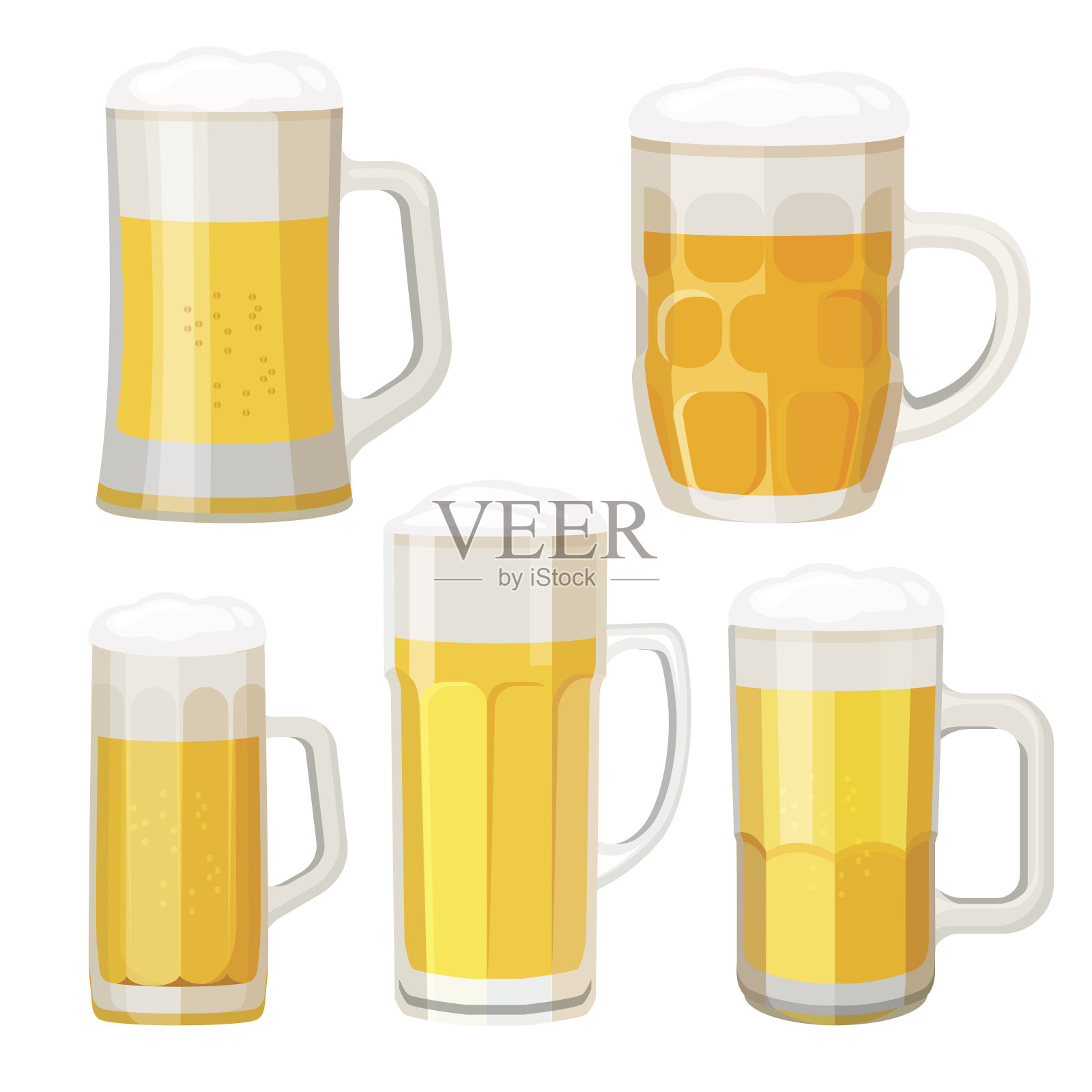 啤酒杯的收集与处理孤立的白色。插画图片素材