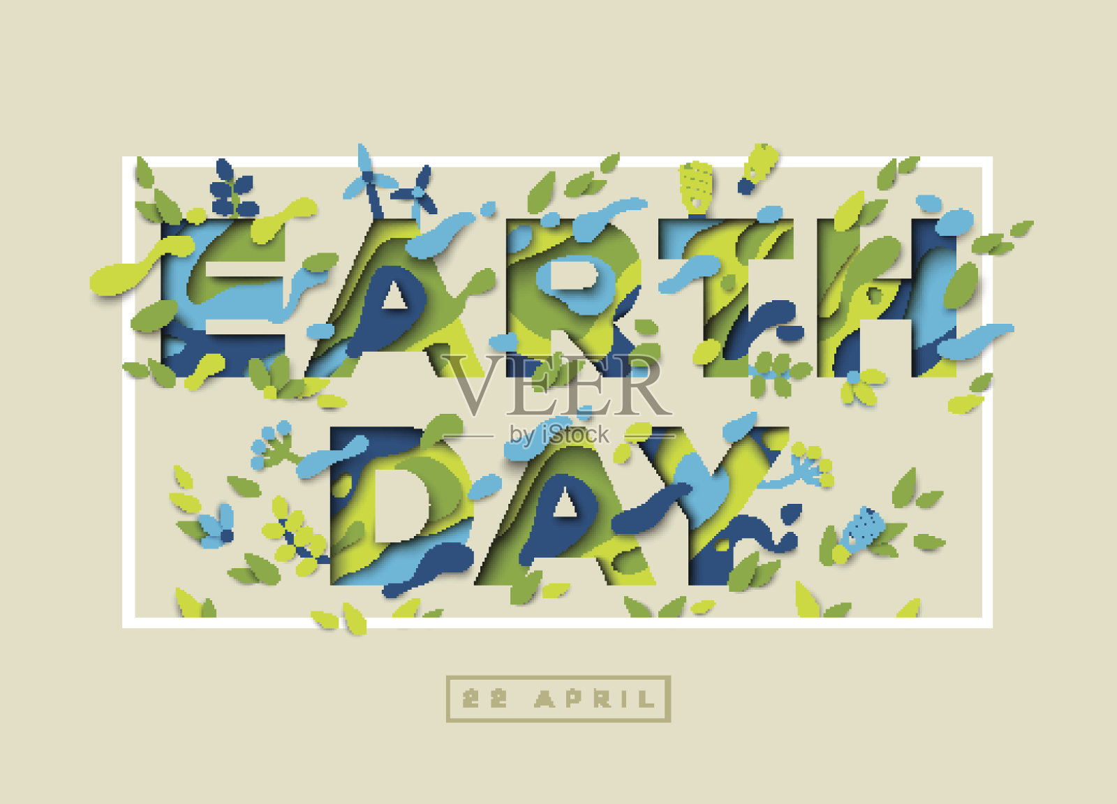 快乐的地球日排版设计与框架插画图片素材