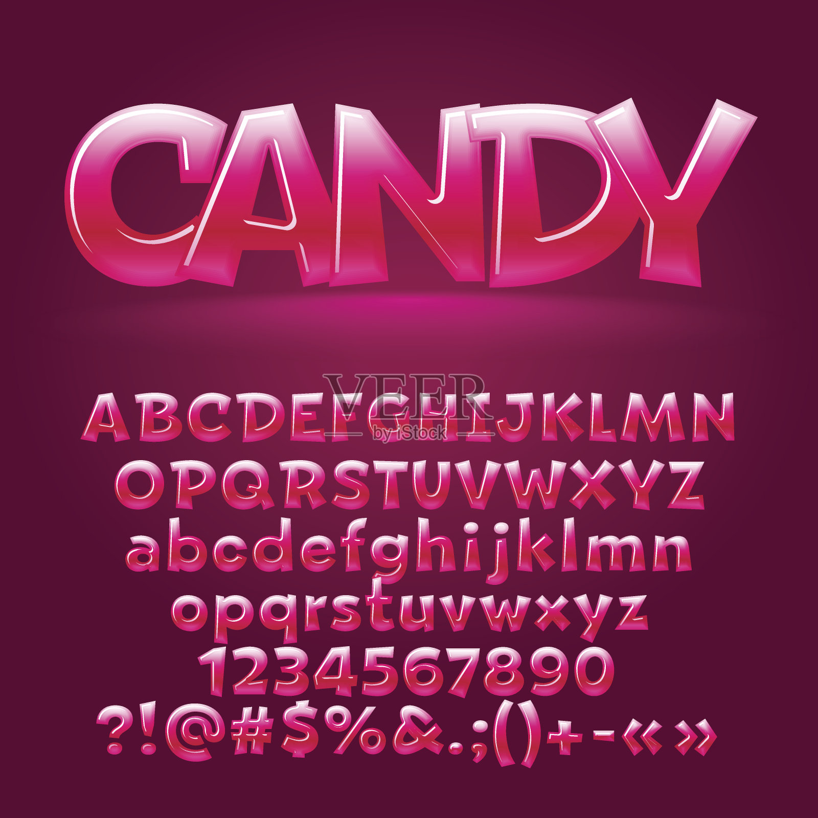 矢量甜糖果光泽的字母，数字，符号插画图片素材